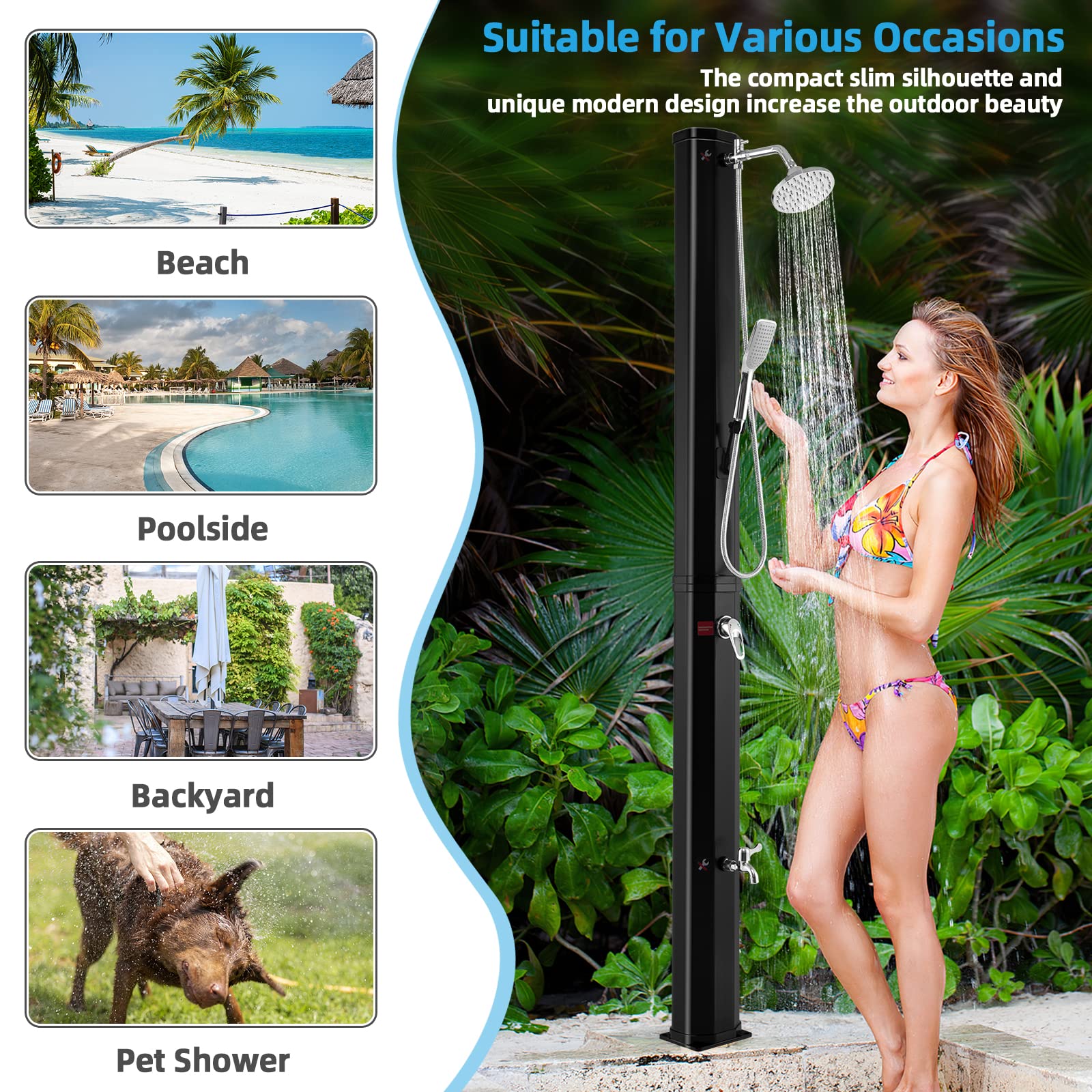 Giantex 7.2 FT Outdoor Solar Shower with Temperature Control - 9.3 Gallon Portable Camping Shower with Adjustable Pressure & Foot Tap - Perfect for Backyard, Pool, Beach, RV, and Outdoor Adventures