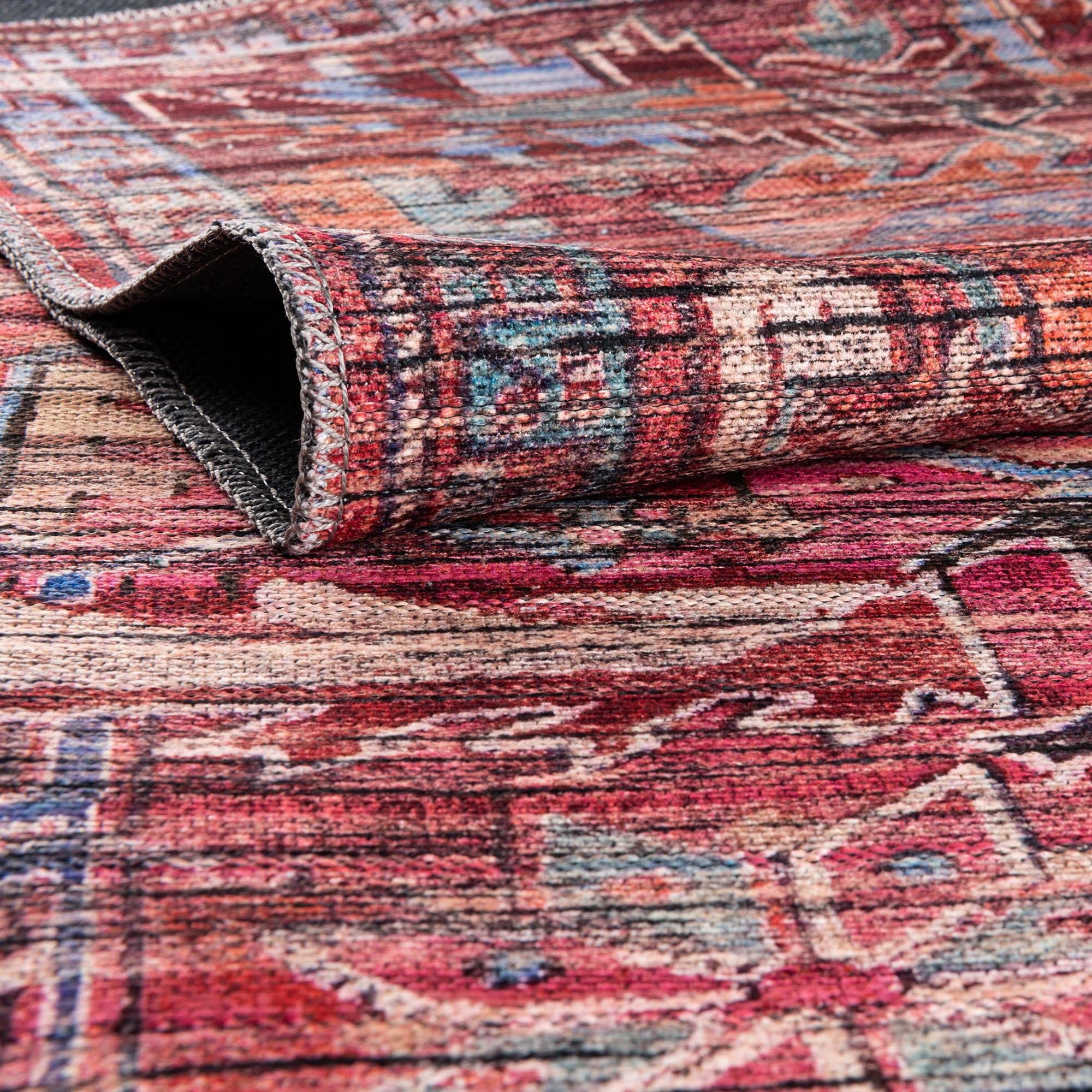 Washable Maahru Collection Rug 9' x 12' Rust Red Low-Pile – Durable & Stylish Area Rug for Living Room, Dining Room & Open Floor Plans – Perfect for High-Traffic Areas & Pet-Friendly Homes