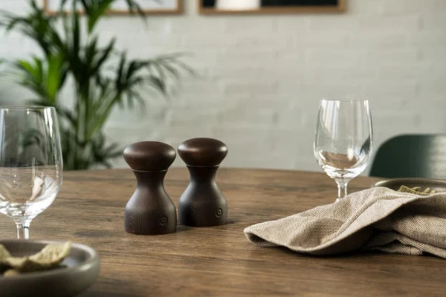 Premium Crush Grind Danish Lyon Salt and Pepper Mill Set - 2 Piece Adjustable Ceramic Grinder for Gourmet Cooking & Dining Table Seasoning
