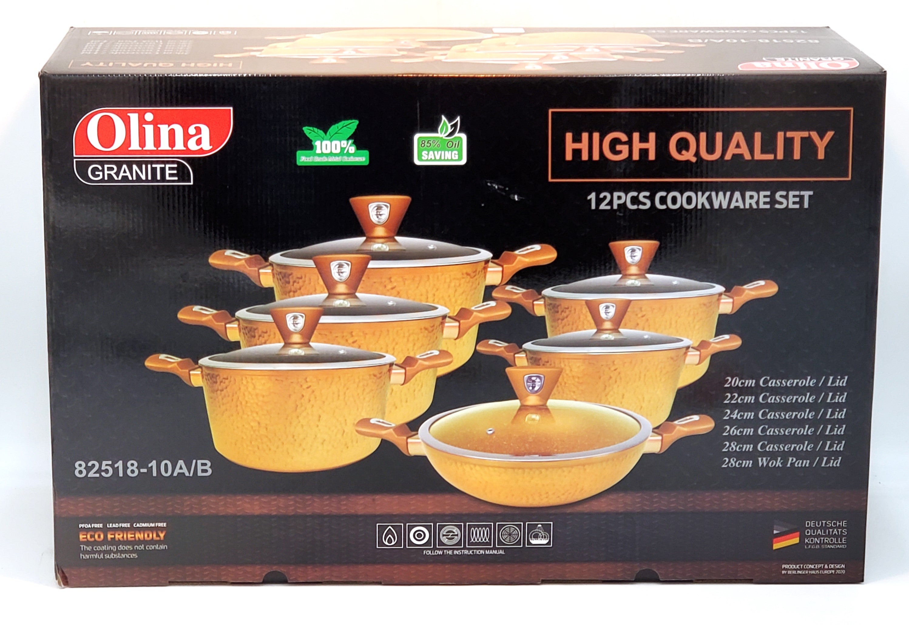 6-Piece Premium Gold Pot Set - Nonstick Cooking Pots with Lids for Kitchen, Stovetop & Oven Use - Perfect for Boiling, Stewing & Serving Dishes