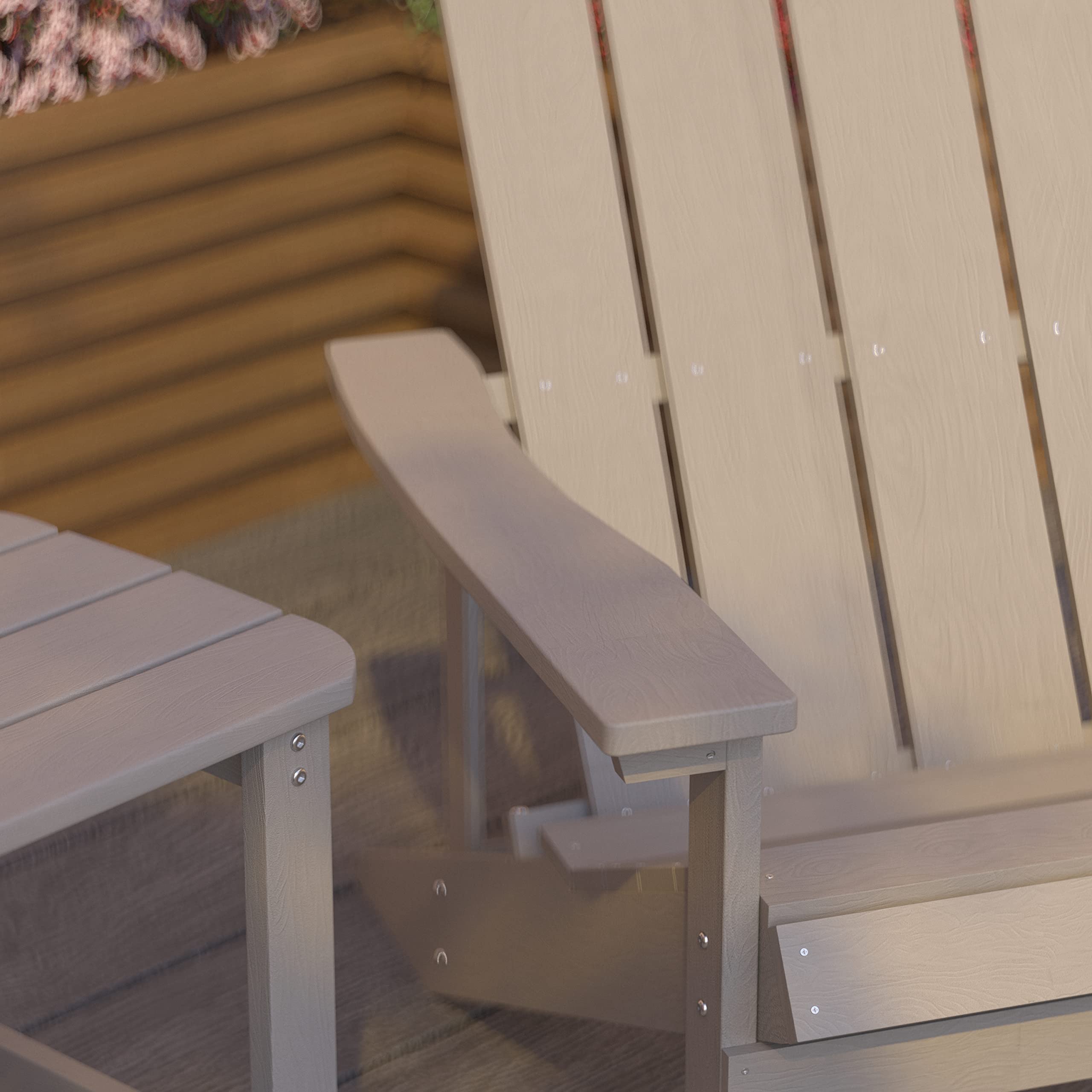Merrick Lane Riviera Adirondack Patio Chairs and Table Set - Gray Indoor/Outdoor Furniture for Backyard, Deck, Garden & Poolside Relaxation