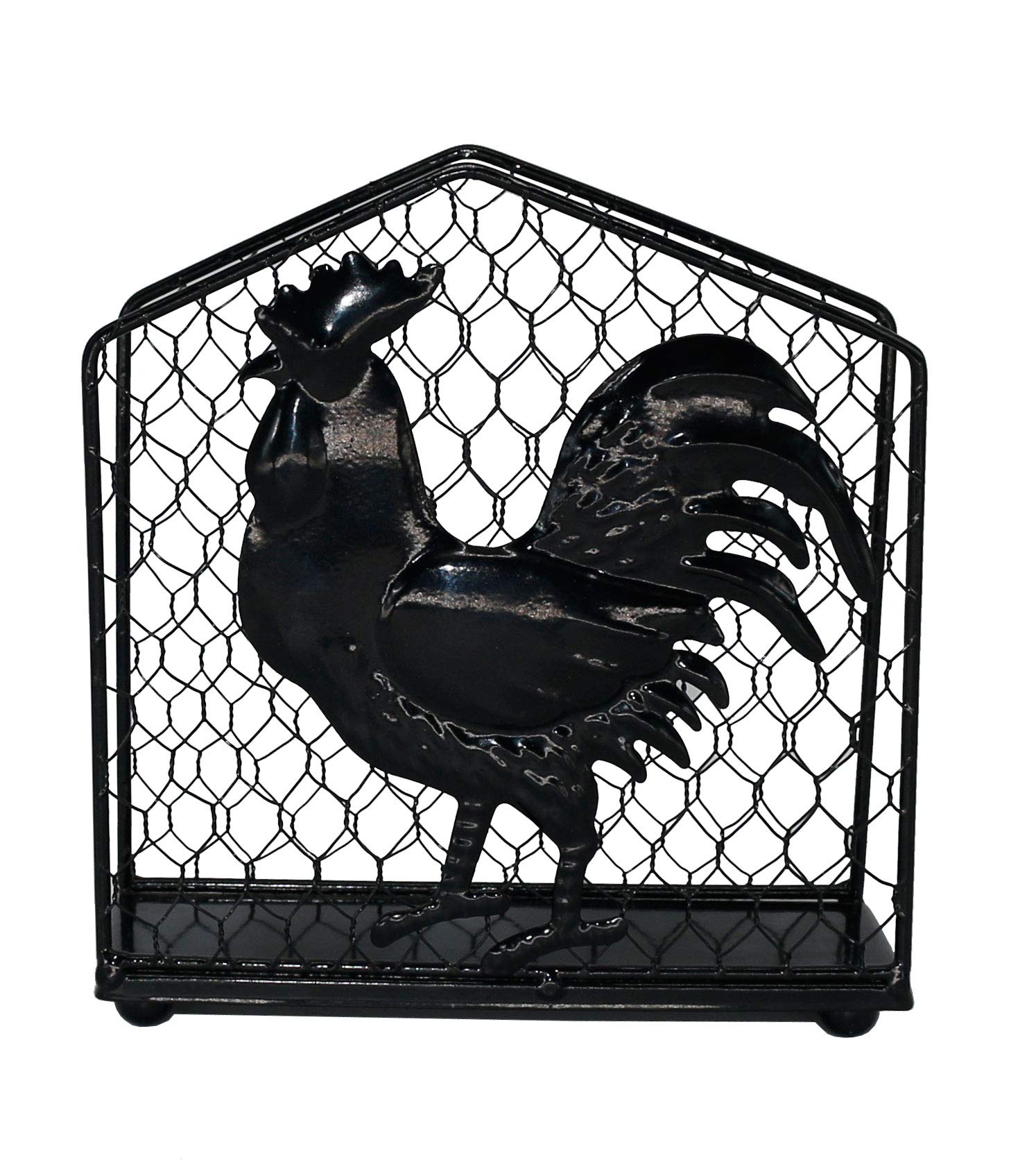 Black Metal Rooster Design Tabletop Napkin Holder - Freestanding Tissue Dispenser for Kitchen, Dining Room & Party Decor