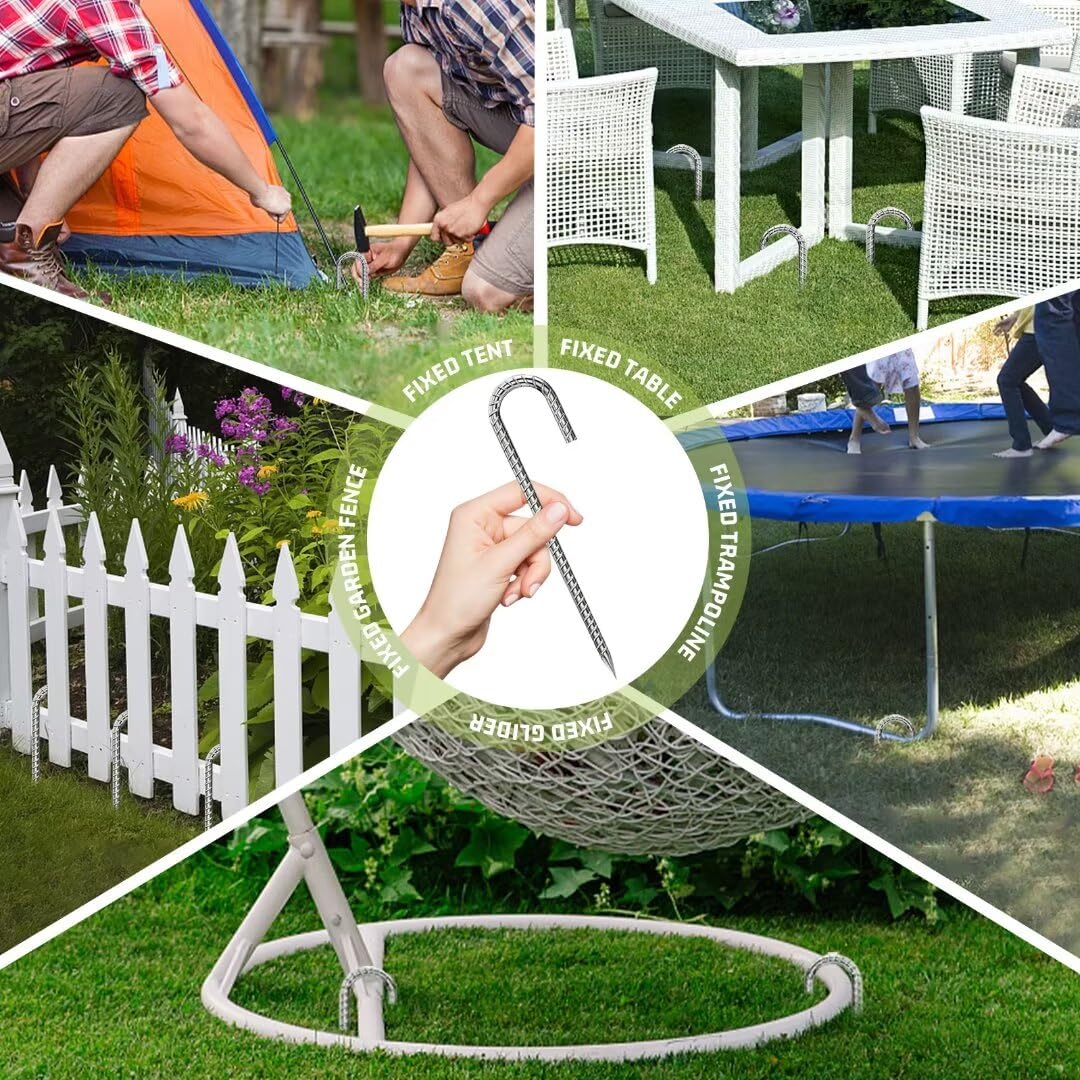 12-Inch Heavy Duty Galvanized Rebar Stakes - J-Hook Ground Anchors for Garden Fence, Dog Run & Chicken Coop | Rust-Resistant Metal Stakes for Christmas Decorations & Deer Fencing (4-Pack) - Perfect for Outdoor Use & Yard Security