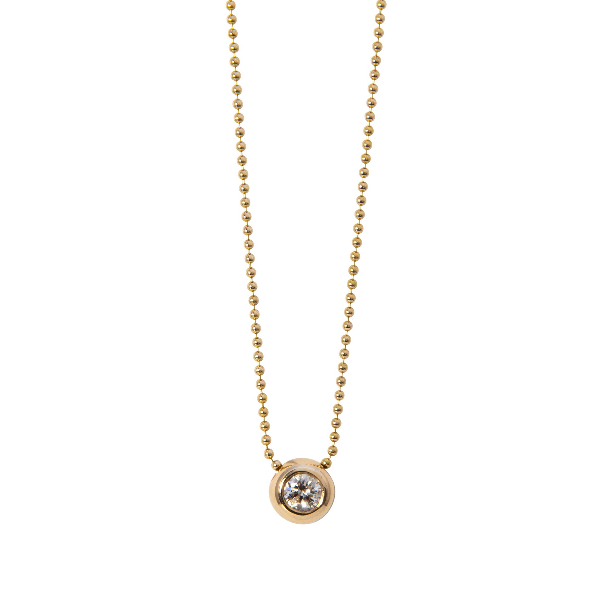 0.35ctw Diamond Bezel 14K Gold Beaded Chain Necklace for Women - Elegant Layering Jewelry for Everyday Wear & Special Occasions