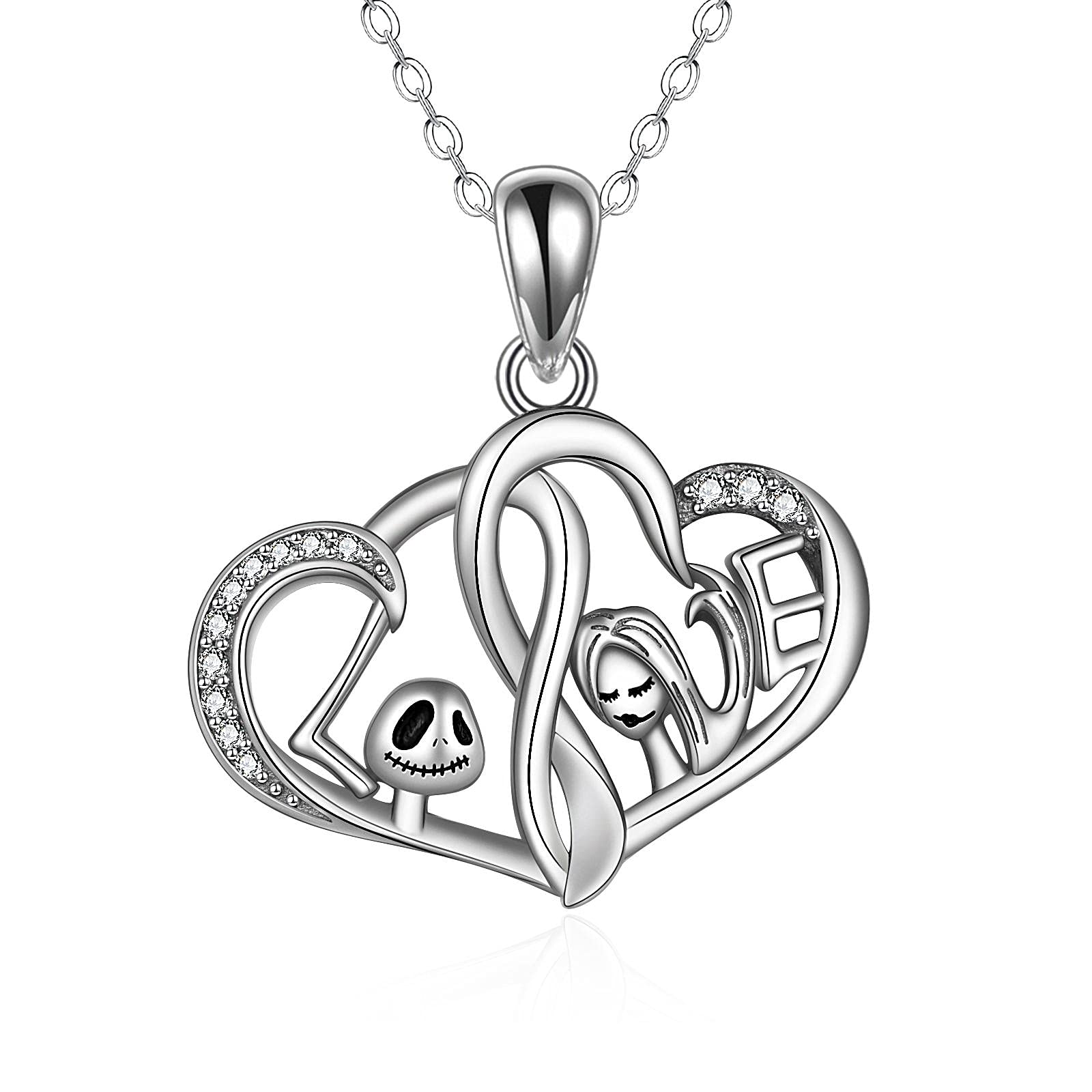 ONEFINITY Sterling Silver Jack Skull Infinity Heart Pendant Necklace - Gothic Jewelry Gift for Women, Wife, Daughter | Perfect for Birthday, Anniversary & Halloween Costume Accessories