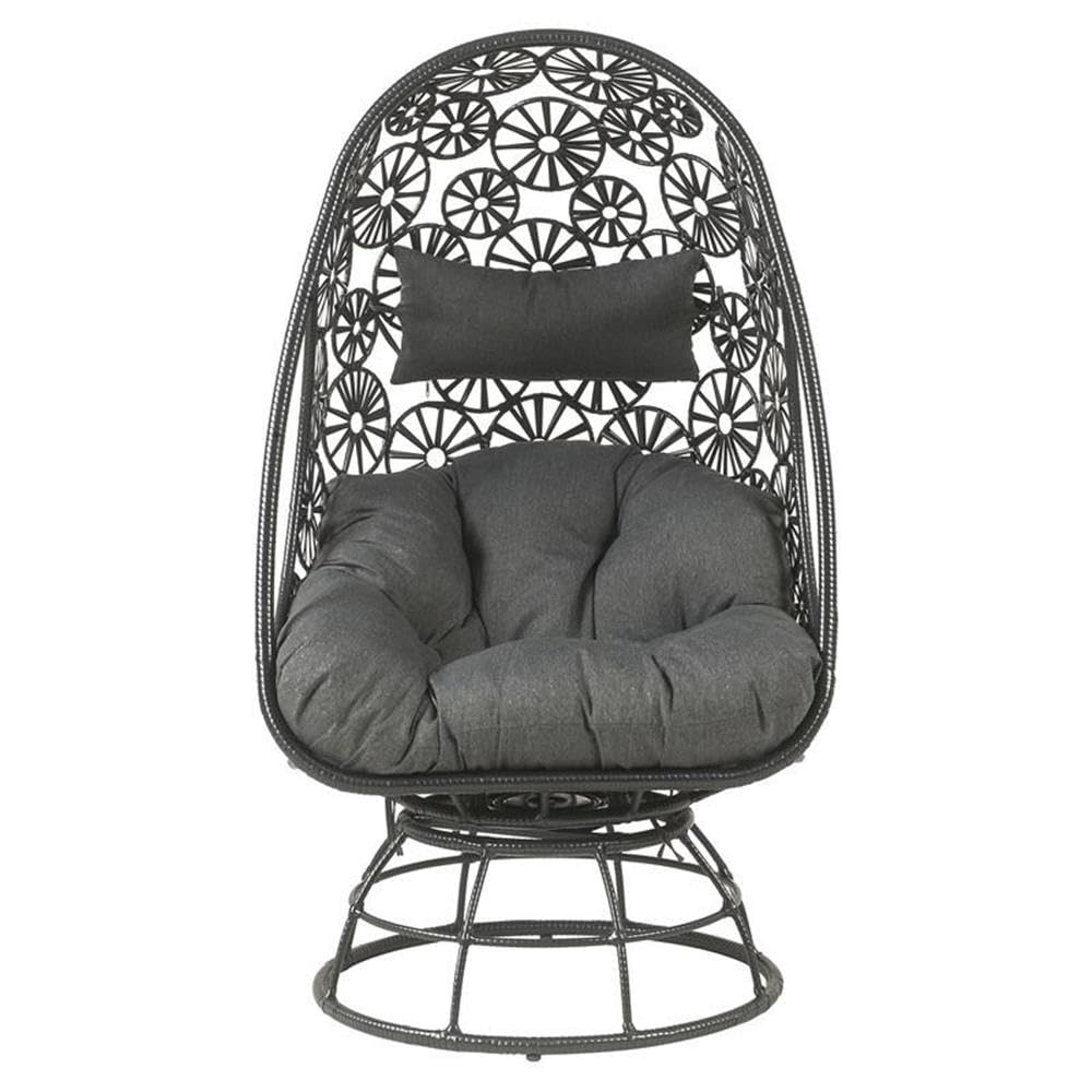 Acme Hikre Wicker Patio Lounge Chair with Side Table - Charcoal & Black Outdoor Furniture Set for Poolside, Garden, and Backyard Relaxation