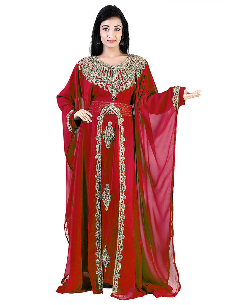 Elegant Red Georgette Heavy Farasha Dress - Perfect for Weddings, Parties & Special Occasions