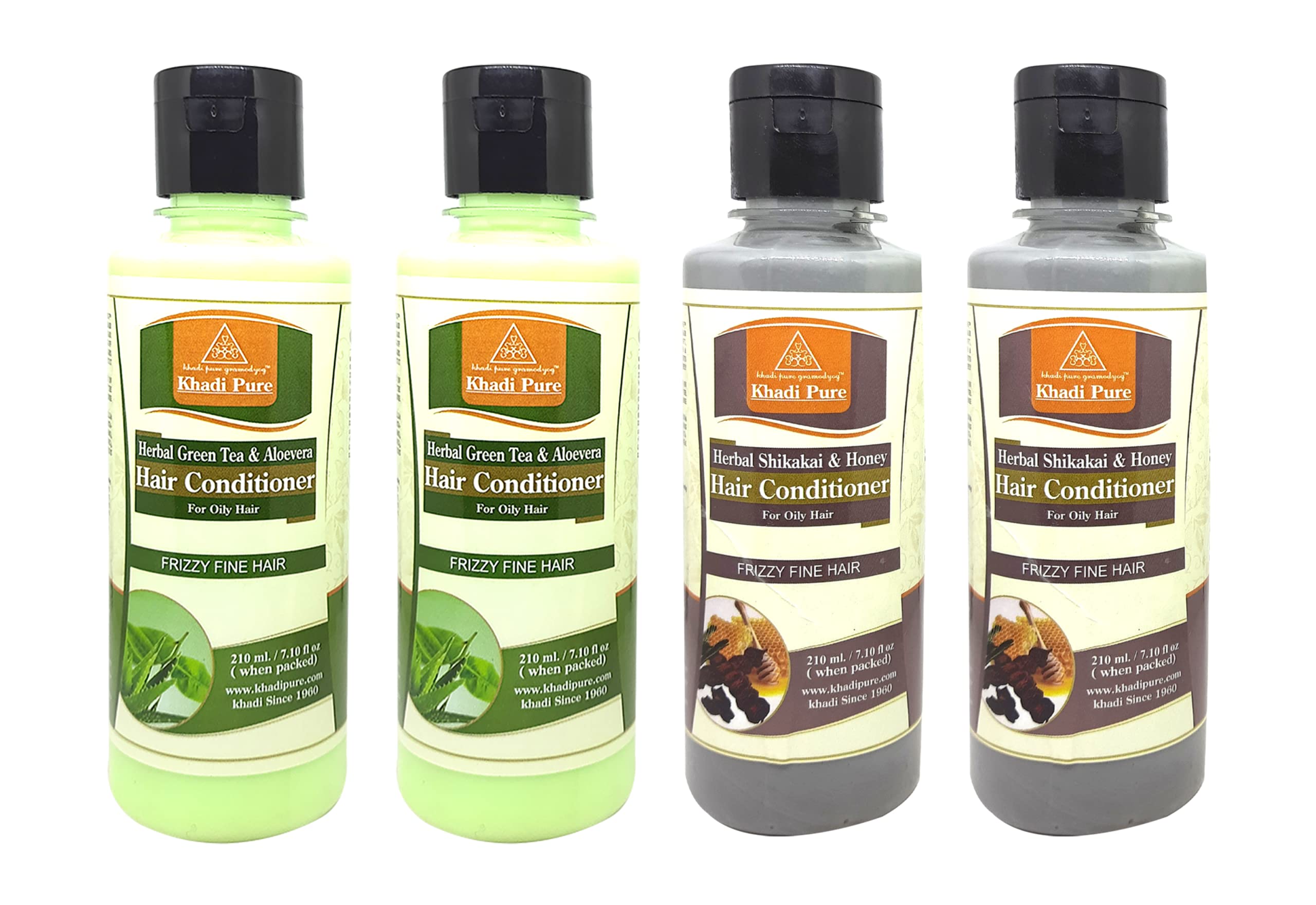 Khadi Pure Green Tea Aloe Vera & Shikakai Honey Conditioner - 210ml (Pack of 4) | Natural Hair Care for Dry & Damaged Hair | Perfect for Daily Use & Hair Repair