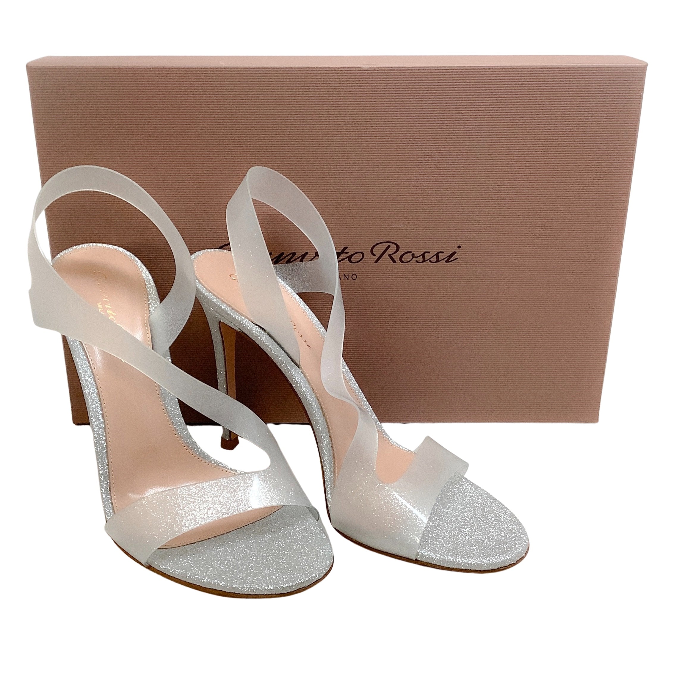 Gianvito Rossi Silver Glitter Metropolis Halter Sandals for Women - Elegant High Heel Party Shoes for Evening Events, Weddings & Night Out