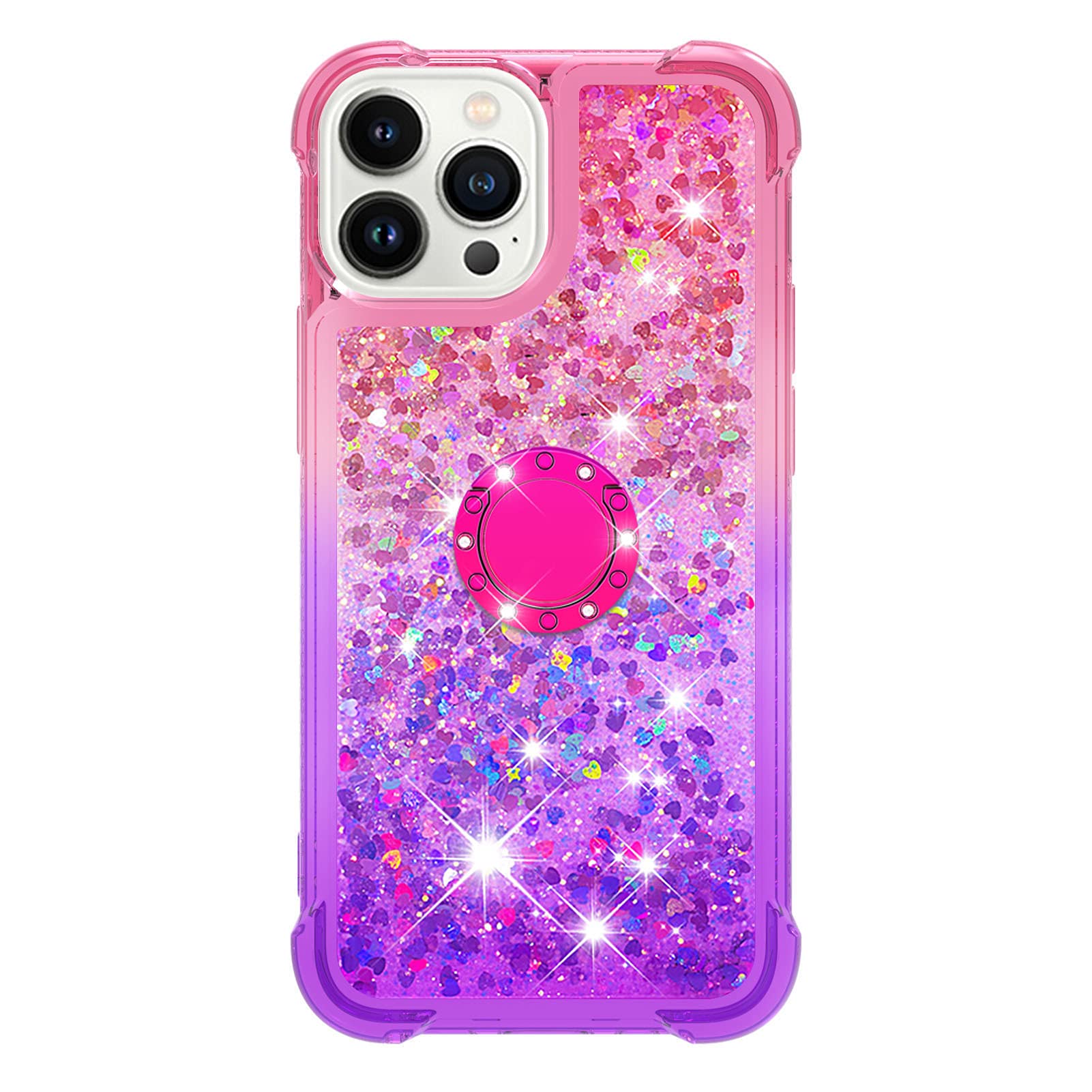 Gradient Quicksand Glitter Bling Floating Ring Kickstand Case for iPhone 13 Pro Max - Shockproof TPU Bumper with Reinforced Corners, Pink-Purple (Perfect for Women, Everyday Use & Travel Protection)