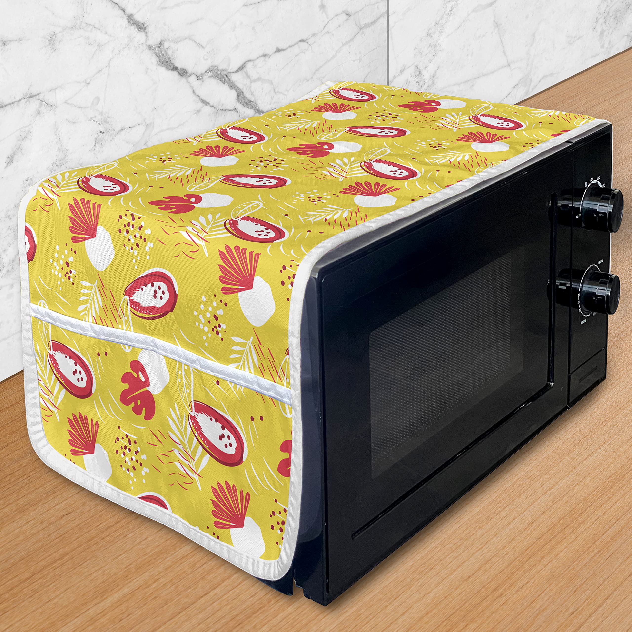 Ambesonne Tropical Microwave Cover - Waterproof Kitchen Organizer with Pockets for Home Use