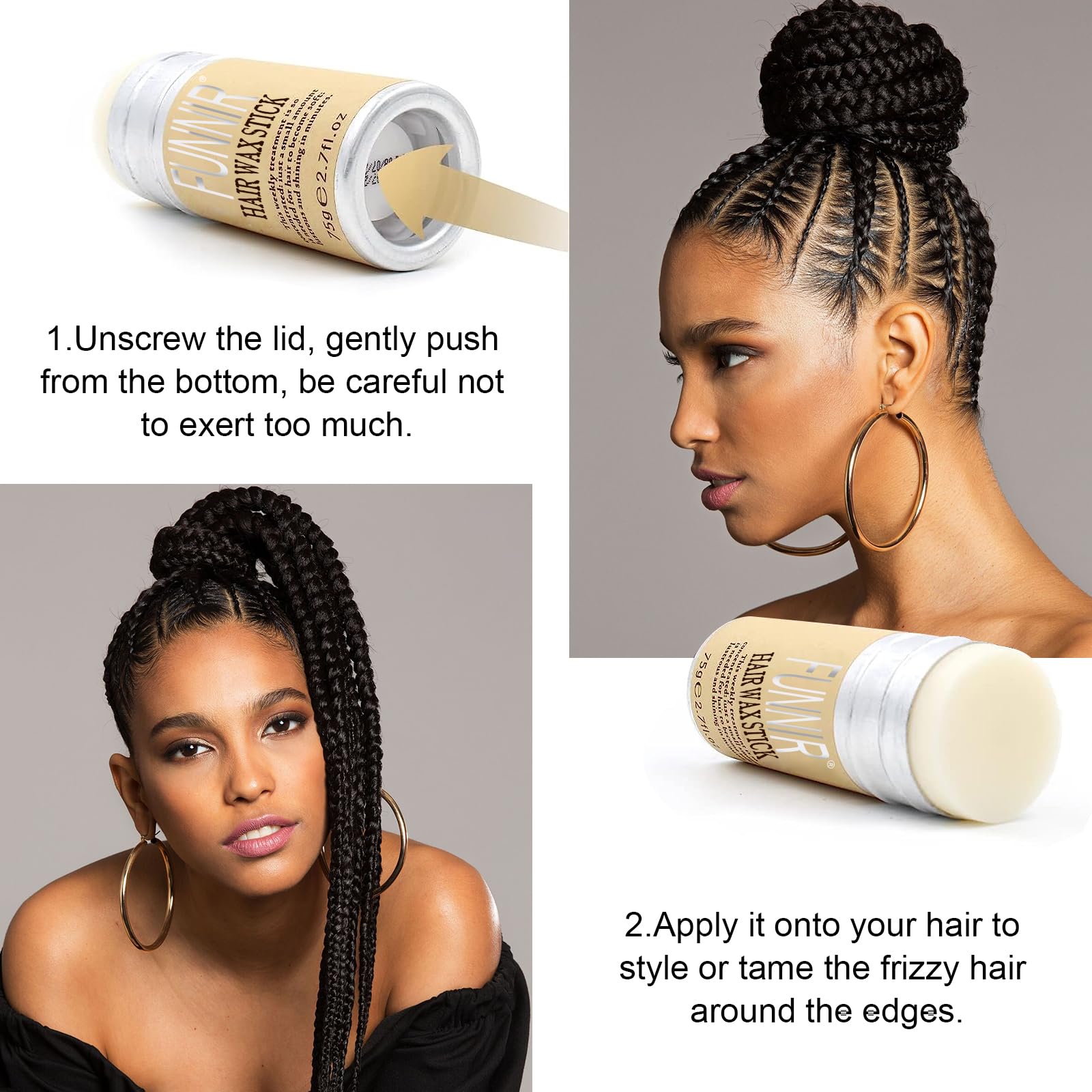 Hair Wax Stick (3 Pack) - Strong Hold Styling Wax for Slick, Frizzy Hair & Edge Control - Perfect for Kids, Women & Men - Great for Bun Maker, Ponytails & Everyday Hairstyles