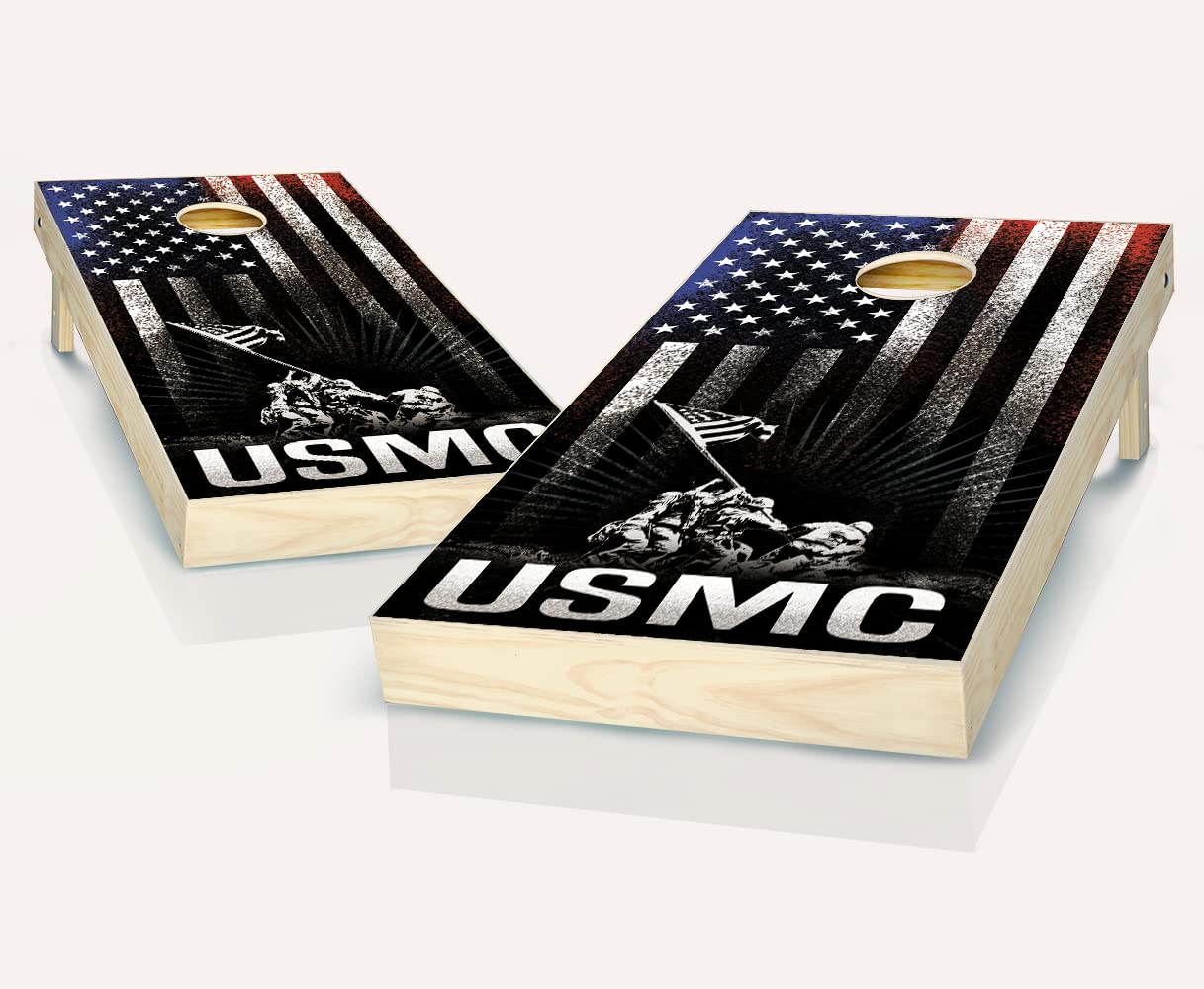 US Marines USMC Cornhole Game Set with Striped Design - Includes 2 Boards, 8 Bags & Accessories - Perfect for Backyard BBQs, Tailgating & Military-Themed Parties