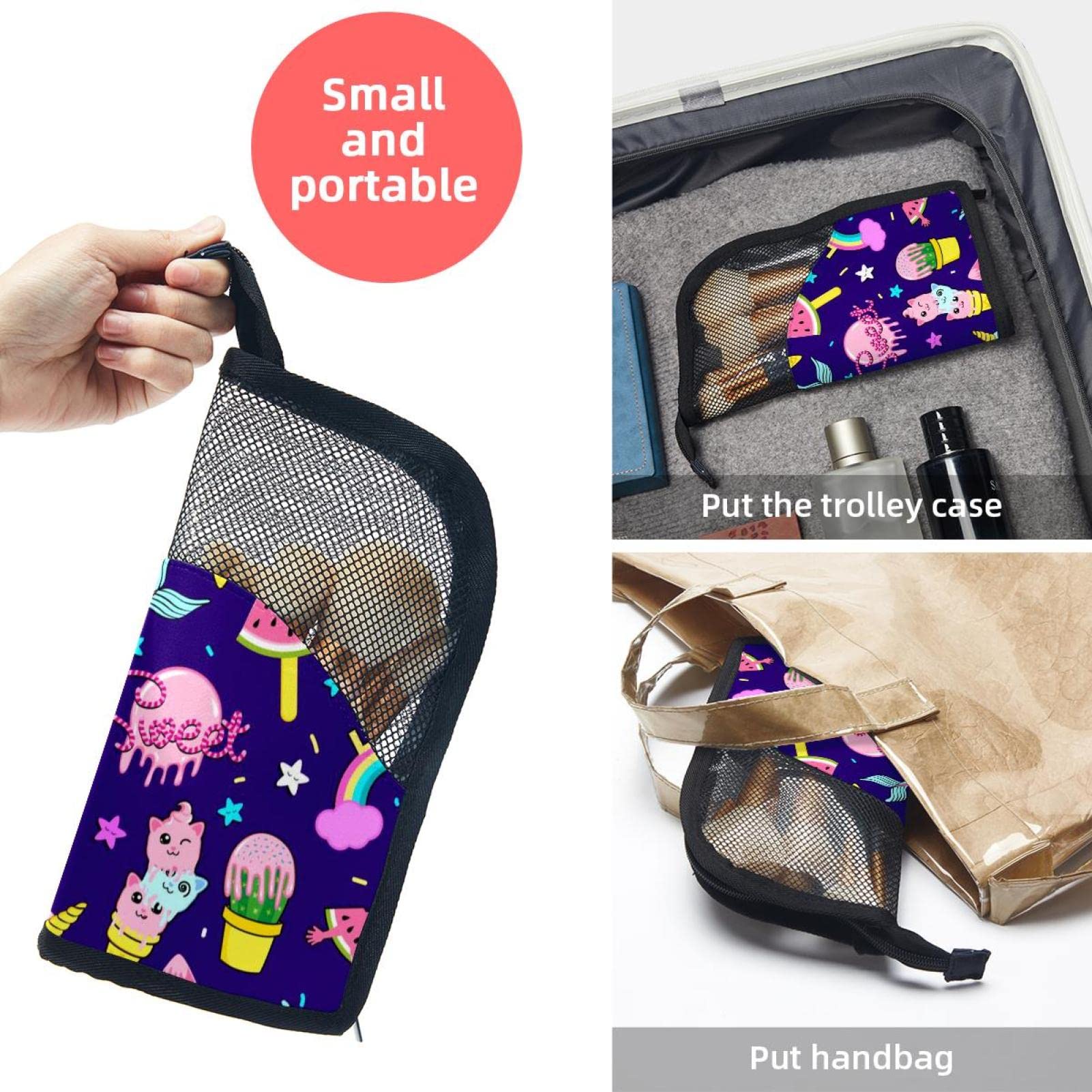 Portable Makeup Brush Organizer Bag with 12 Slots - Ice Cream Rainbow Watermelon Unicorn Design - Travel-Friendly Cosmetic Brush Holder Case for Home & Travel Makeup Storage