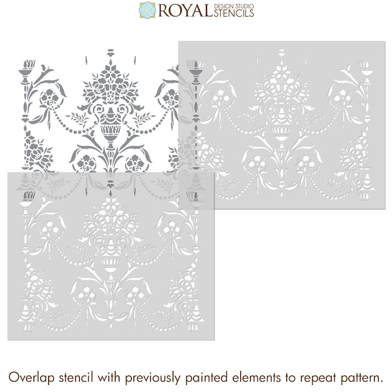 Vase & Pearls Allover Wall Stencil - DIY Home Decor Painting Template for Living Room, Bedroom, Nursery - Reusable Wall Art Design for Creative Interior Projects