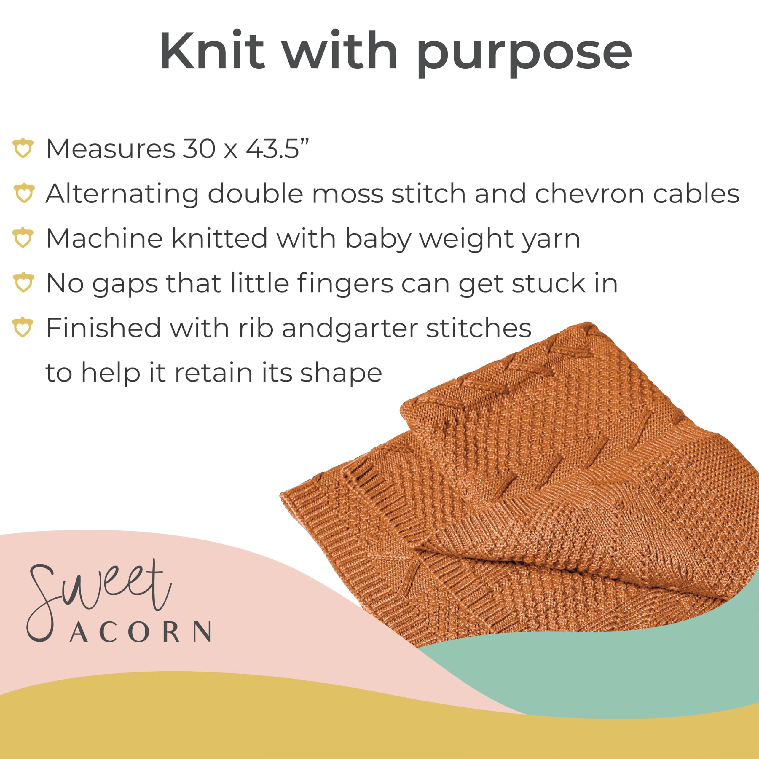 Organic Cotton Sweet Acorn Cable Knit Baby Blanket - Soft Receiving Blanket for Crib, Stroller & Nursery | Sunset Orange | Perfect for Newborn Gifts, Photo Shoots & Cozy Swaddling