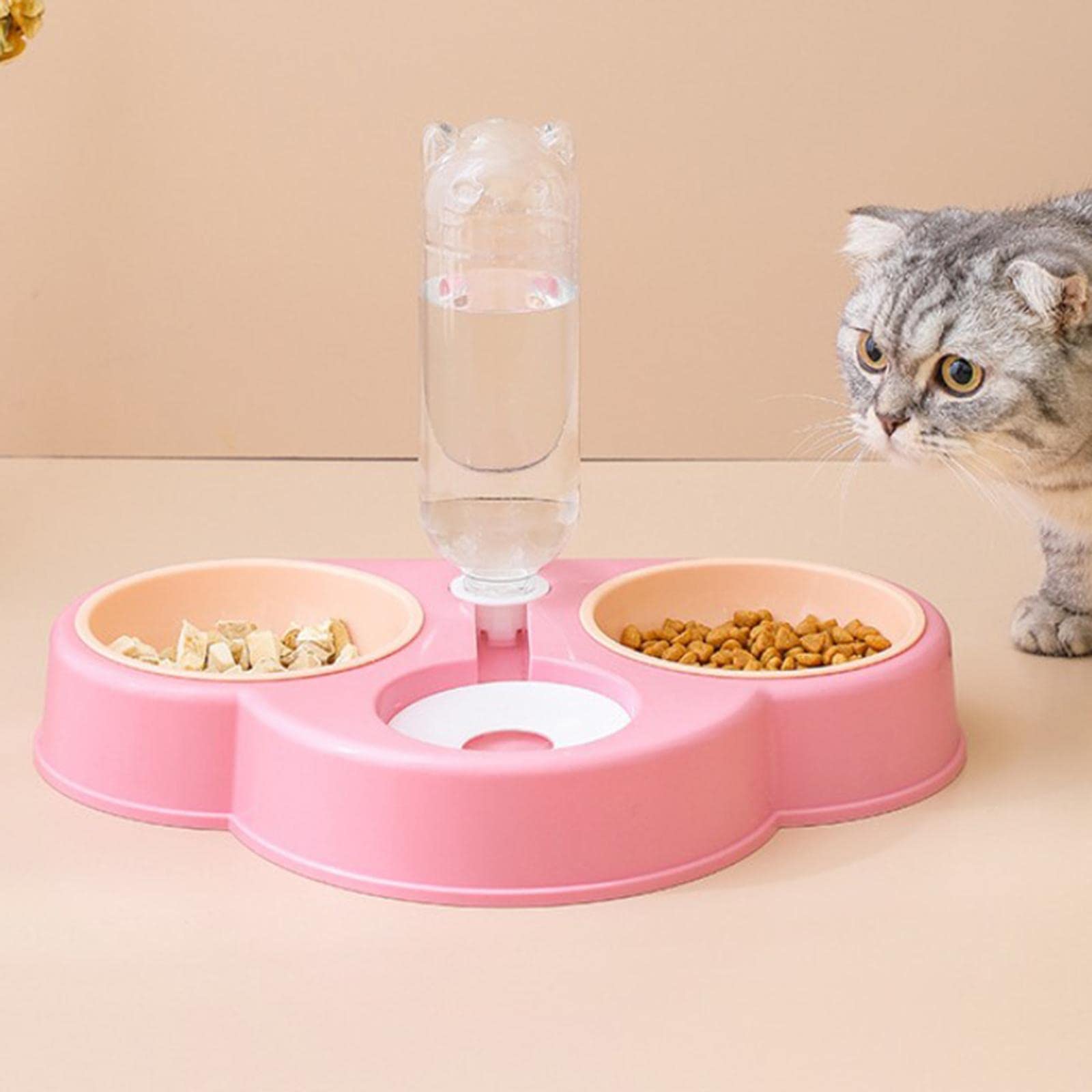 Automatic Pet Feeder with Dual Bowls - Portable Dog & Cat Food Dispenser for Travel, Home & Office - Pink (Lyla) - Perfect for Busy Pet Owners & Multi-Pet Households