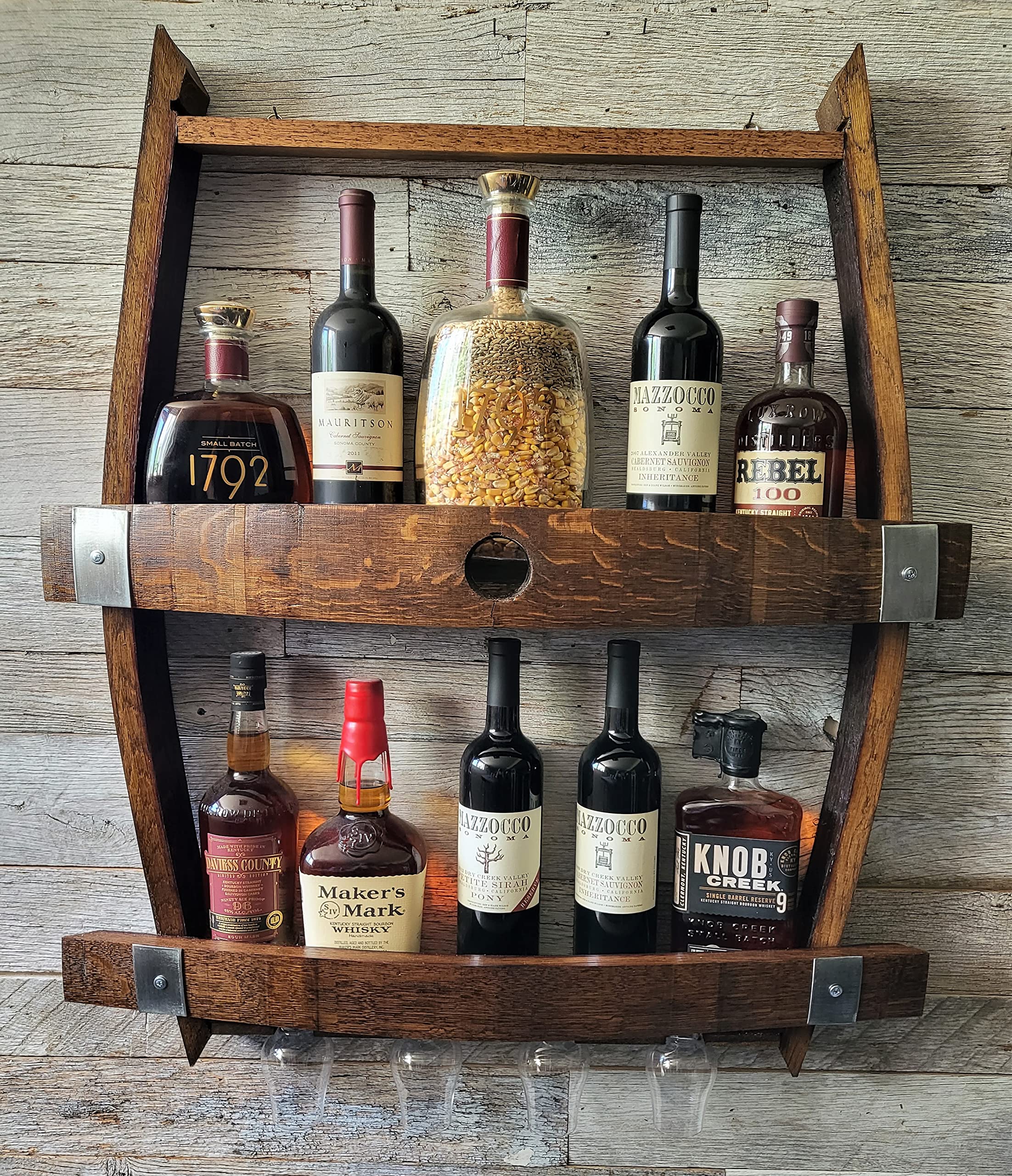 Premium Whiskey & Wine Rack - Solid Wood Liquor Cabinet for Home Bar, Dining Room, or Office Decor - Holds 12 Bottles with Glass Shelf & Storage Space
