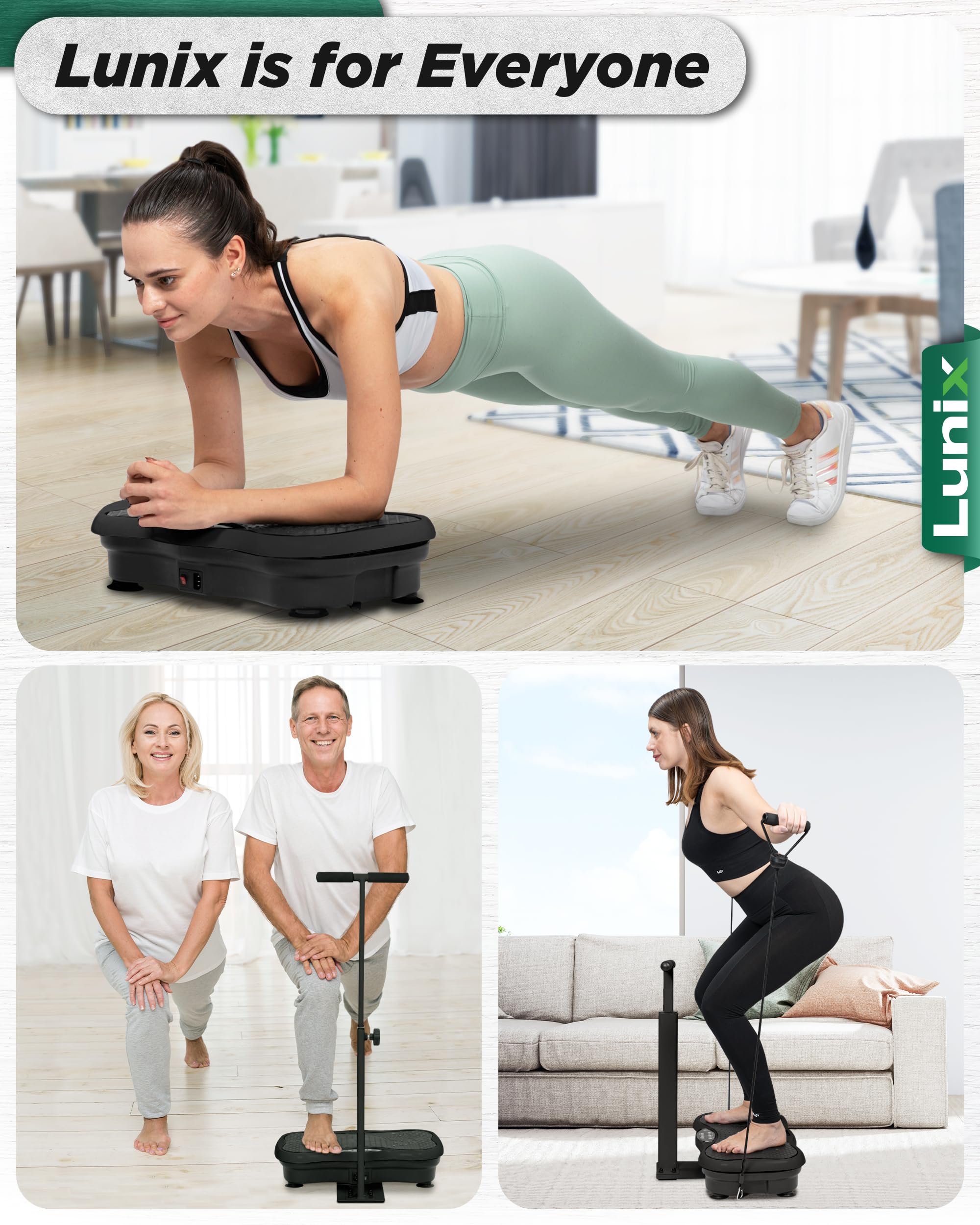 Lunix LX18 Whole Body Vibration Plate with Handles & Magnetic Therapy - Power Plate Exercise Machine for Lymphatic Drainage, Home Workout & Fitness - Includes Phone Holder & Remote (Ideal for Home Gym, Physical Therapy & Weight Loss)