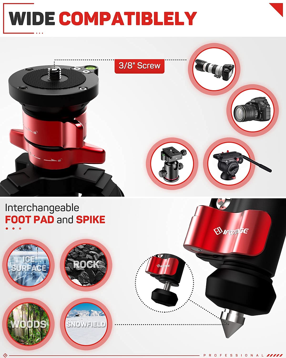 IFOOTAGE Carbon Fiber Tripod with Fluid Head - 13.2lbs Load for Travel & Video Shooting