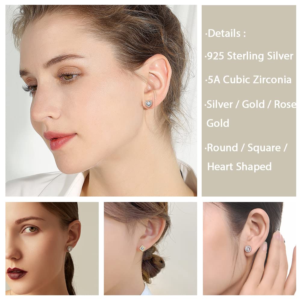 925 Sterling Silver Round Cubic Zirconia Stud Earrings for Women & Men - White Gold Plated Halo Diamond Stud Earrings - Perfect Birthday Gift, Anniversary Present & Everyday Elegant Jewelry for Work, Party & Special Occasions