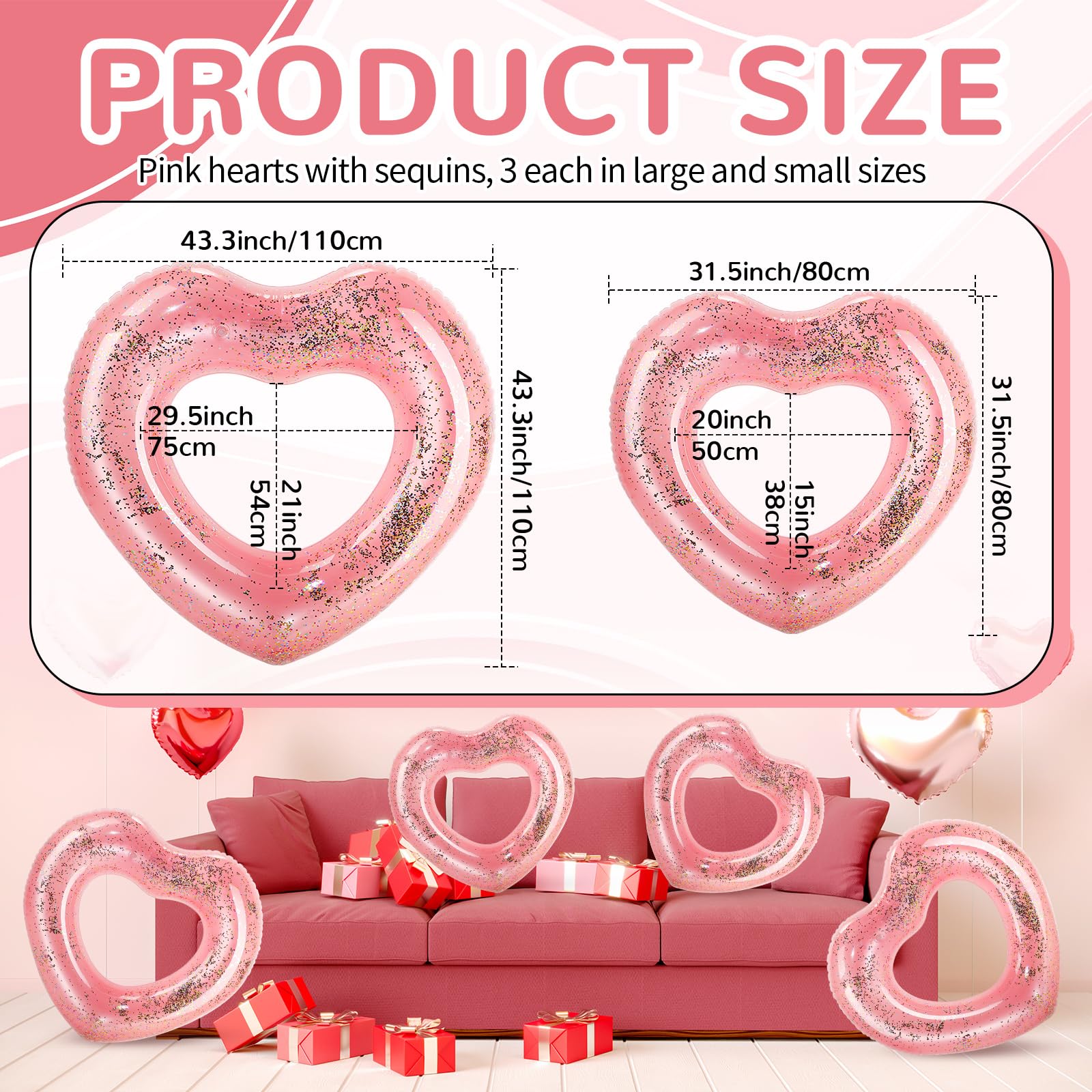 6 Pcs Heart Pool Floats, 43