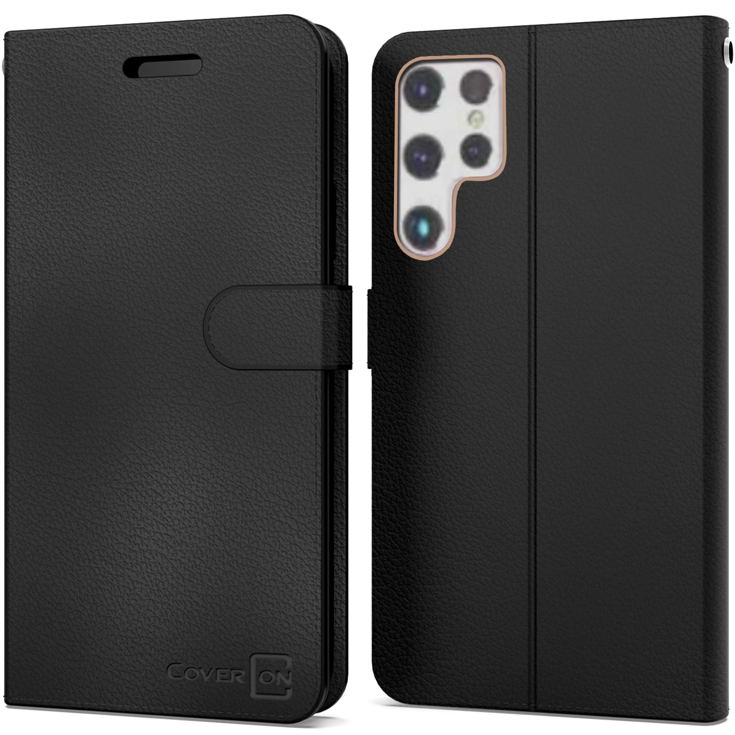 Premium Leather Wallet Case for Samsung Galaxy S22 Ultra - RFID Blocking Flip Folio Stand Cover with Card Slots (Black) | Perfect for Business Travel, Daily Commute & Hands-Free Viewing