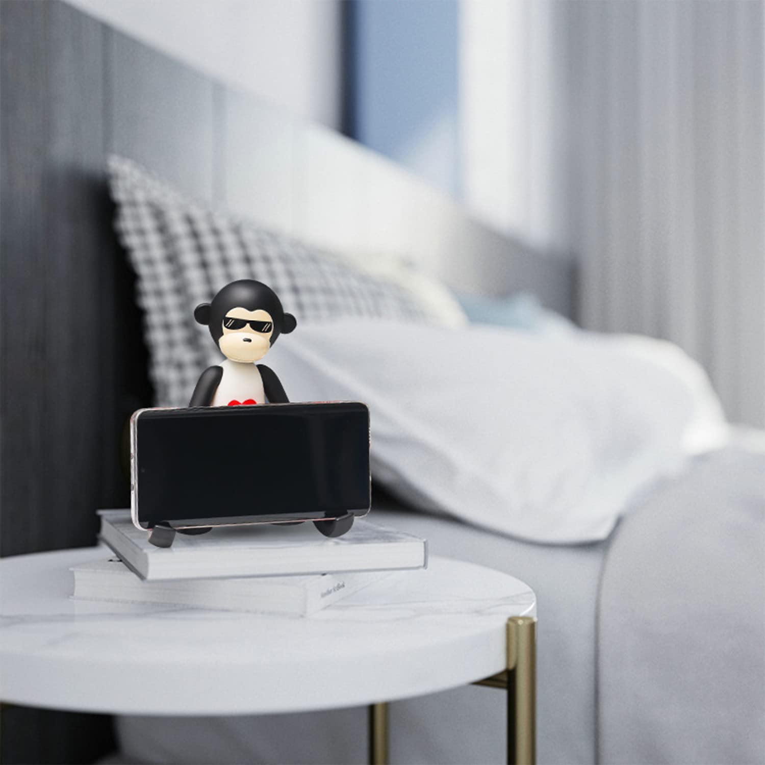 Cute White Monkey Phone Stand Holder for Smartphones & Tablets - Adjustable Desktop Cell Phone Dock for Home Office Decor & Hands-Free Viewing - Perfect for Work, Video Calls, and Entertainment