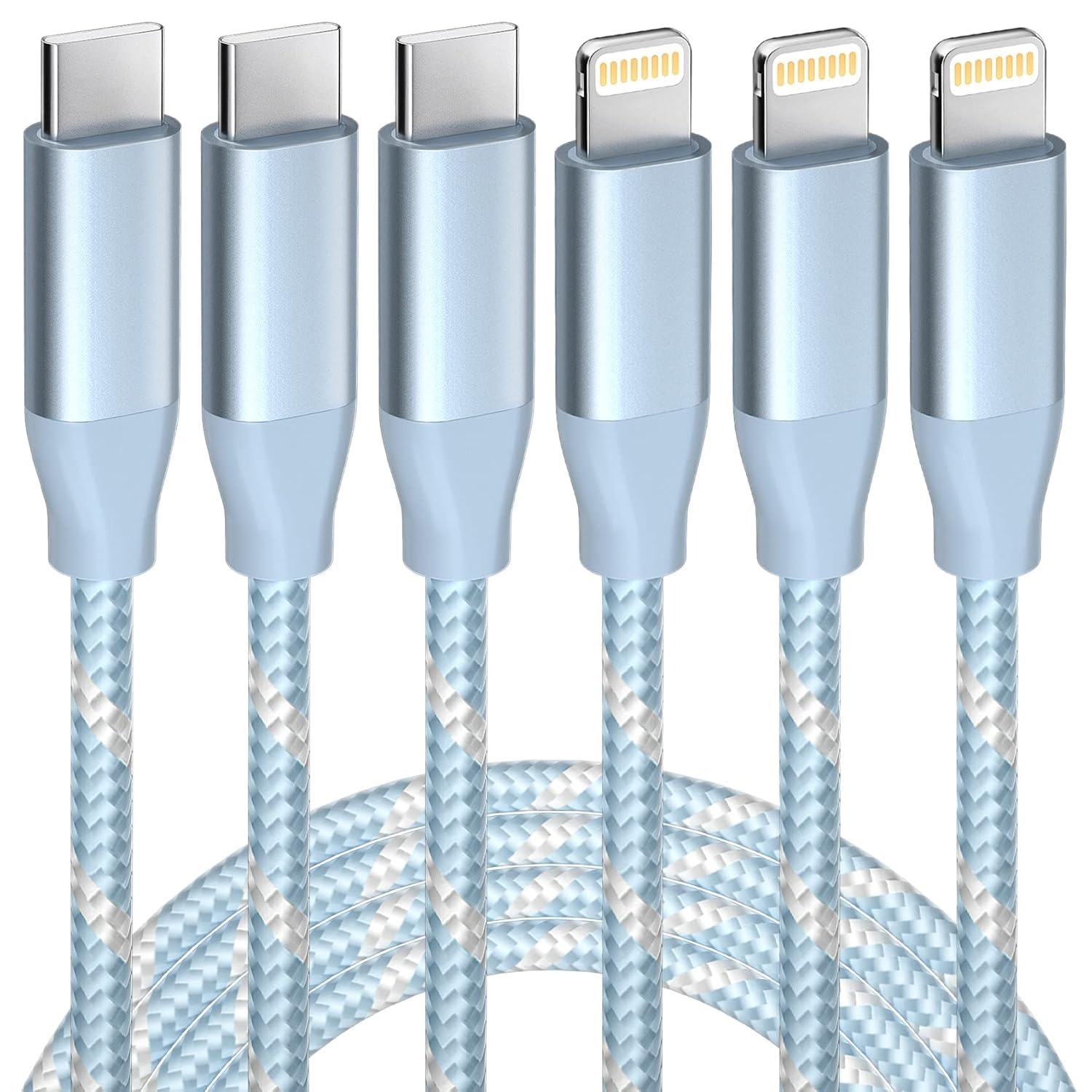 3-Pack 6FT USB C to Lightning Cable - MFi Certified Fast Charger for iPhone 14/13/12/11/Pro Max/XR/XS/8 - Perfect for Home, Office & Travel Charging