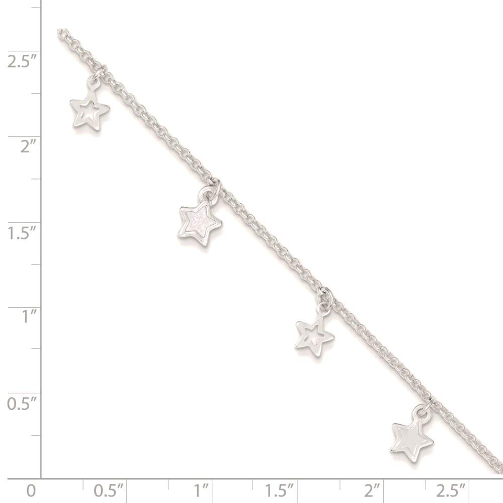 Bonyak Sterling Silver Star Anklet - 9in + 1in Extender, Polished & Textured Design - Perfect for Beach, Festival, and Everyday Boho Style