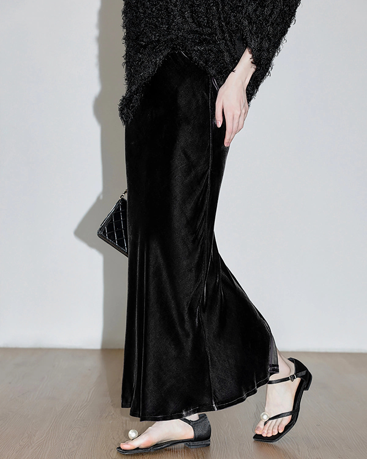Luxury Silk Velvet Maxi Skirt with High Side Slit - Elegant Evening Dress for Women | Perfect for Parties, Weddings & Special Occasions