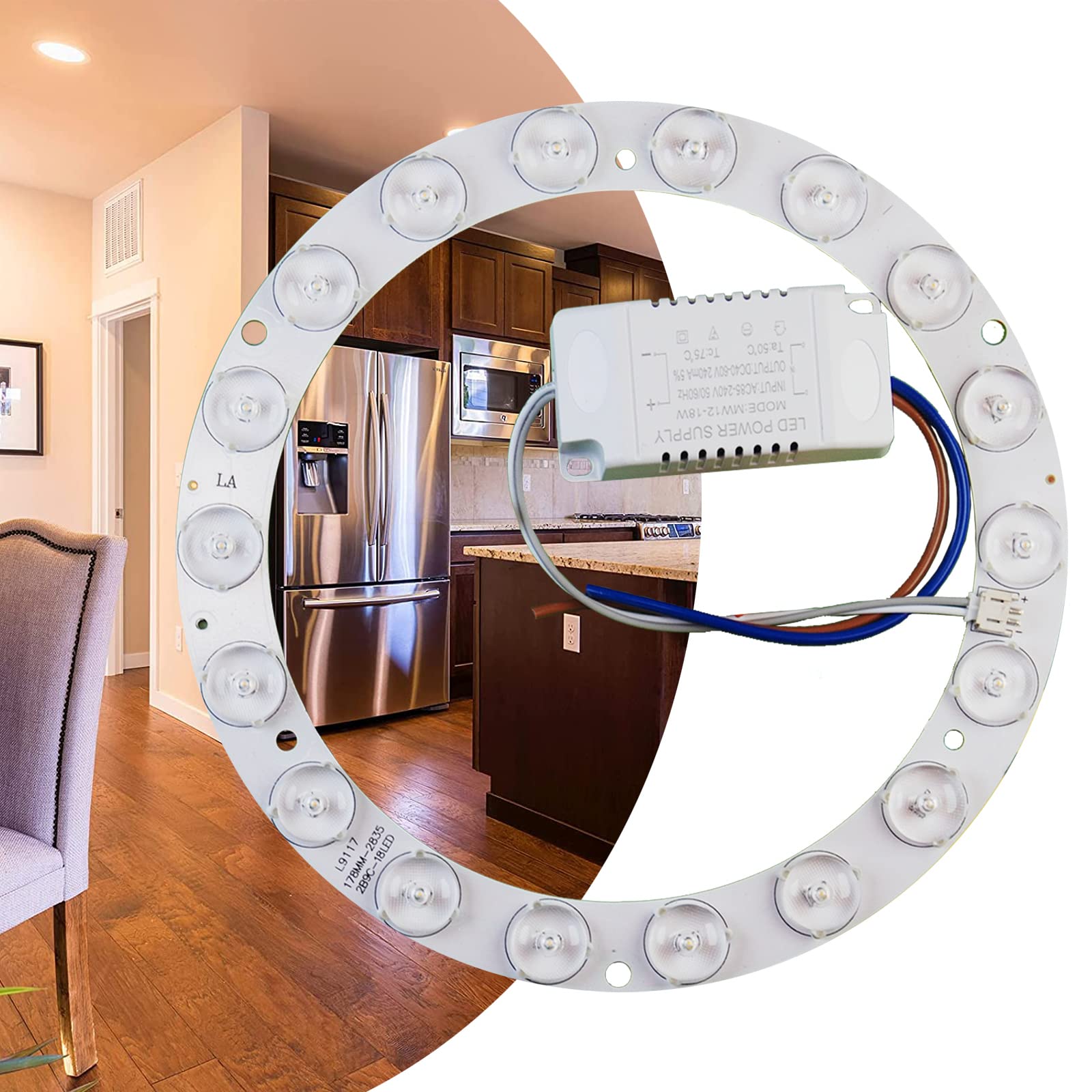 18W LED Ring Circle Light Panel Replacement Kit for Flush Mount Ceiling Fan Light - Retrofit LED Light Engine, 4500K Natural White - Perfect for Bedroom, Living Room & Kitchen Lighting Upgrade