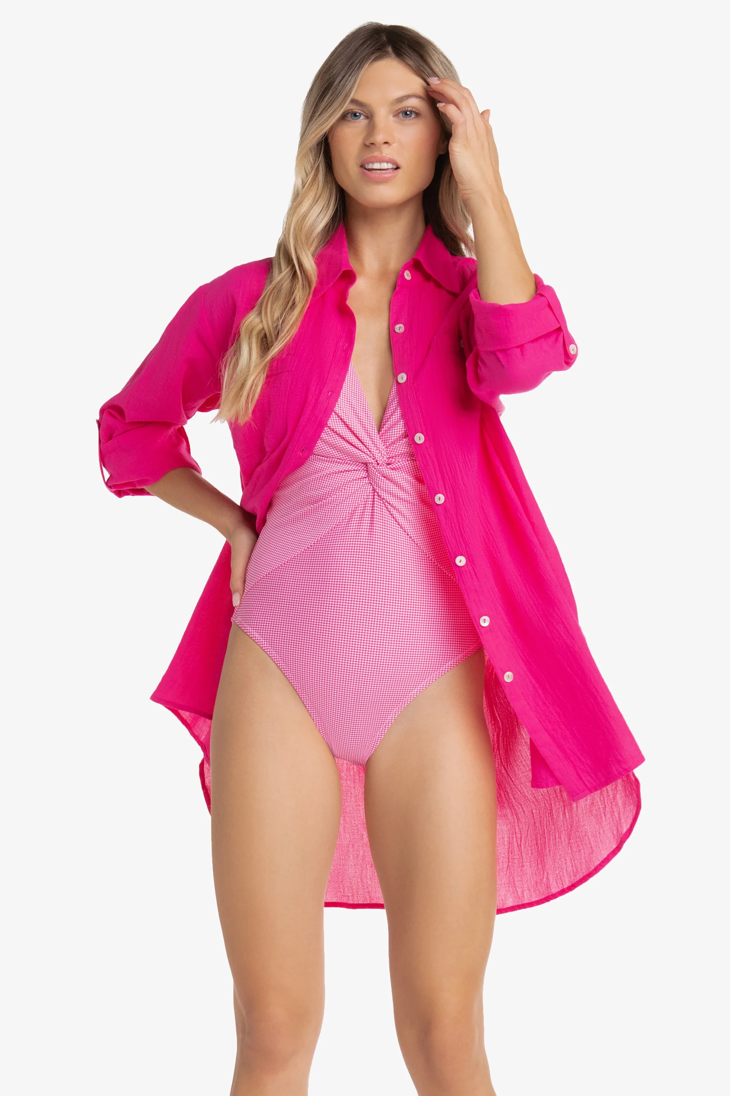 Twist Front One Piece Swimsuit | Pink Gingham Bikini for Women - Perfect for Beach Vacations, Pool Parties & Summer Getaways
