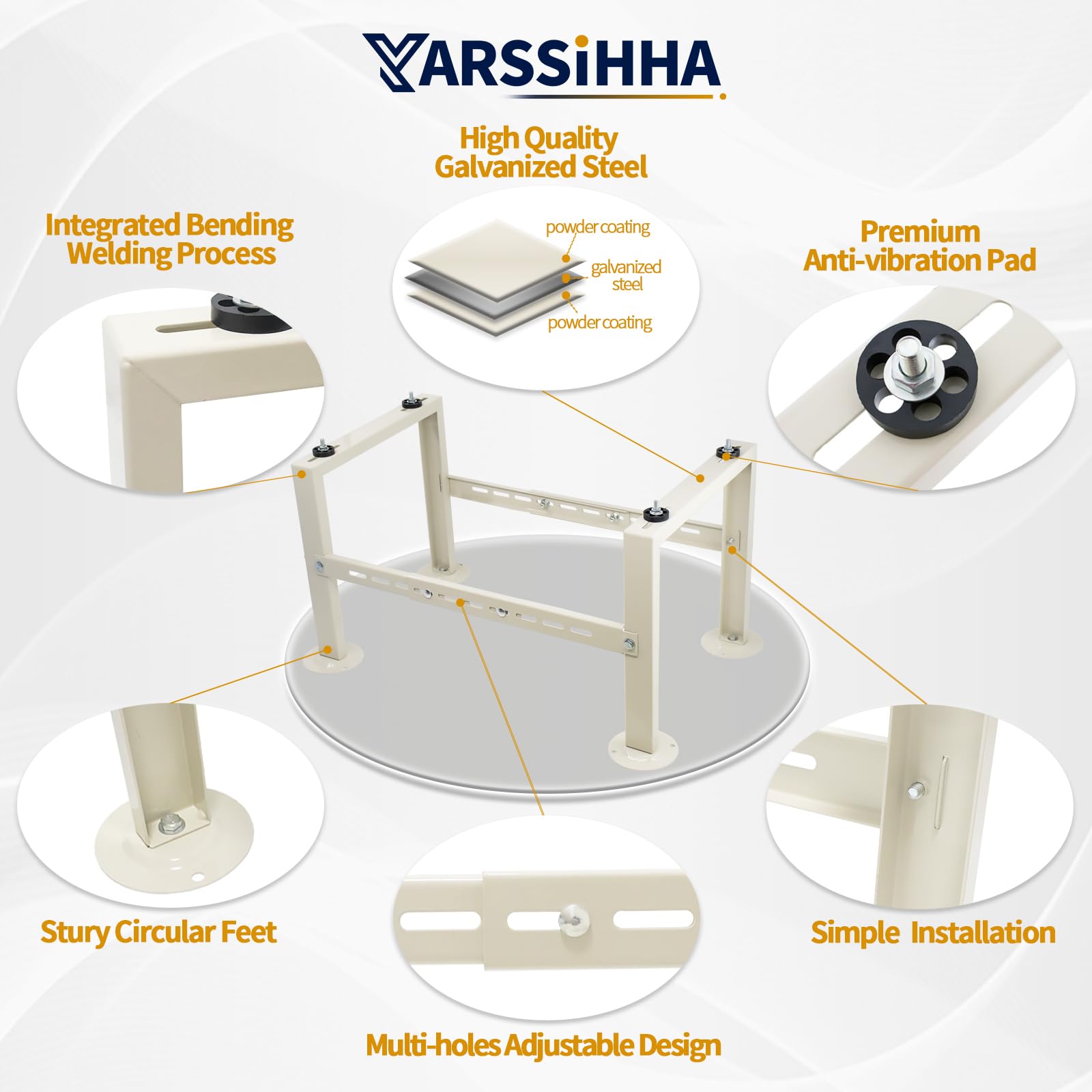 **Yarssihha Heavy Duty Mini Split Stand for 9000-60000 BTU Air Conditioner & Heat Pump – Adjustable Outdoor Condenser Stand – Perfect for Ground Installation & HVAC Stability**    *(Use Case: Ideal for securing outdoor AC units, heat pumps, and condensers in residential or commercial settings, ensuring durability and stability in all weather conditions.)*
