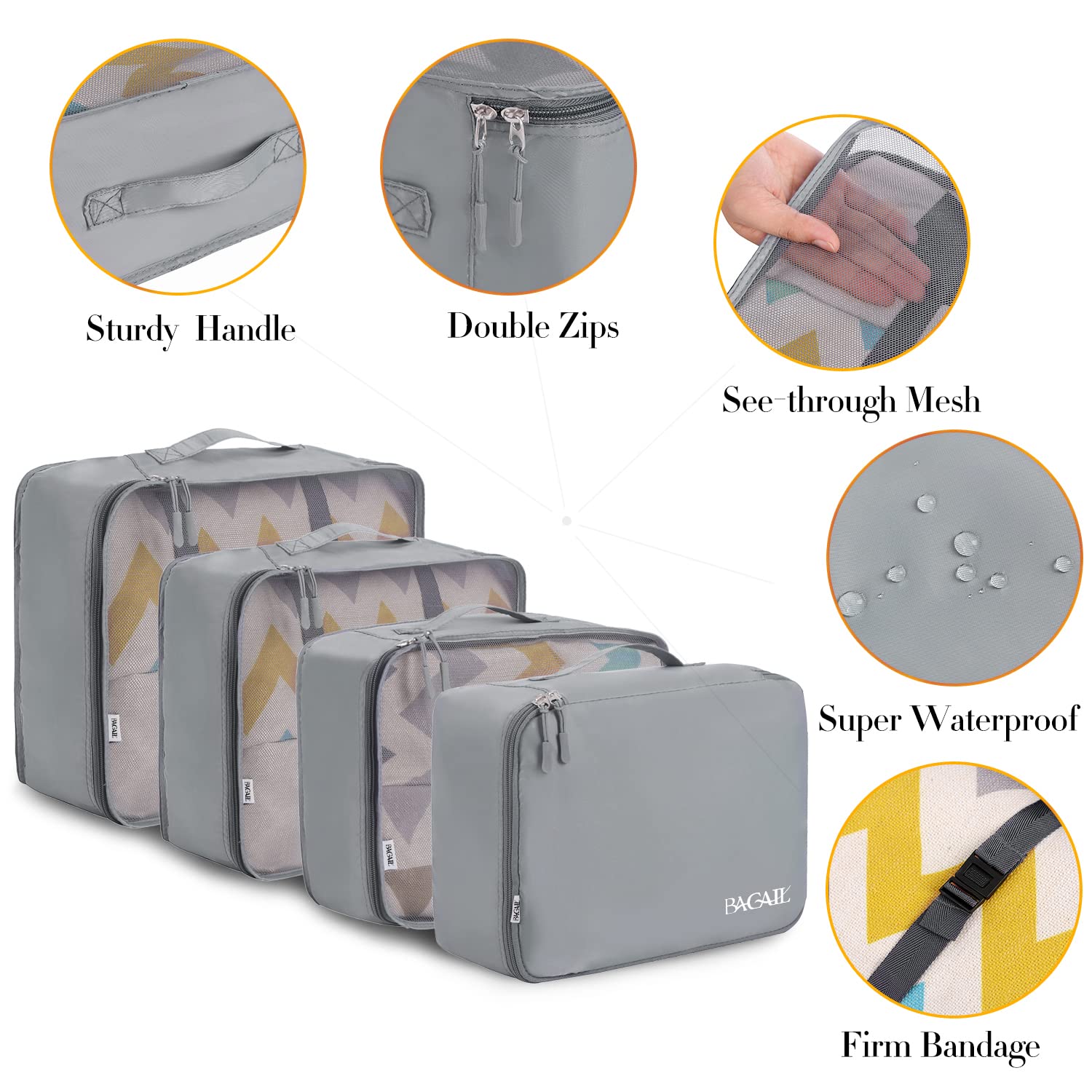 BAGAIL 8-Piece Travel Packing Cubes Set - Lightweight Luggage Organizers for Suitcases (Pewter) - Perfect for Business Trips, Vacations & Weekend Getaways