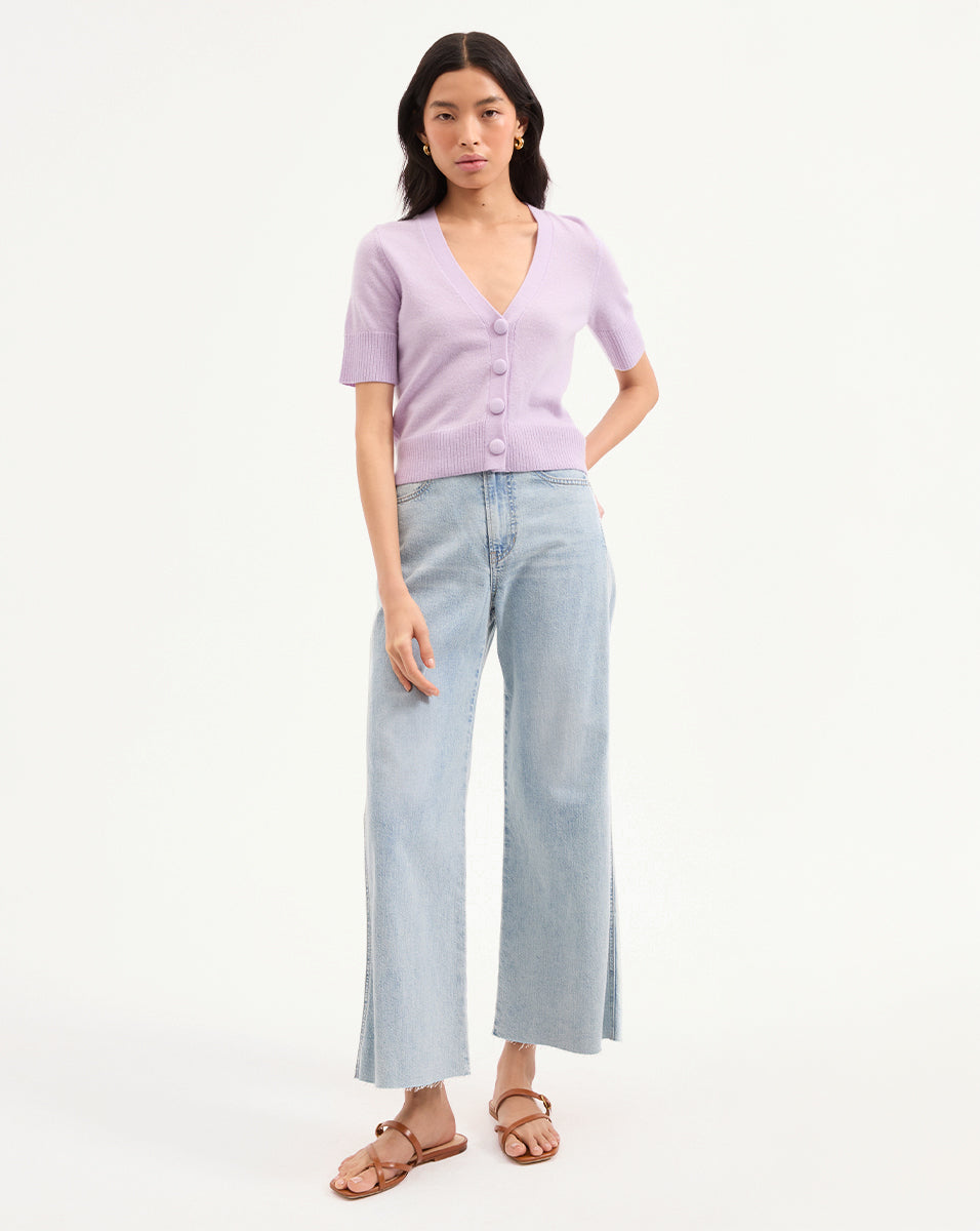 Solene Women's Soft Short Sleeve Cashmere Cardigan Sweater - Lightweight Summer Knitwear for Office, Travel & Casual Outfits