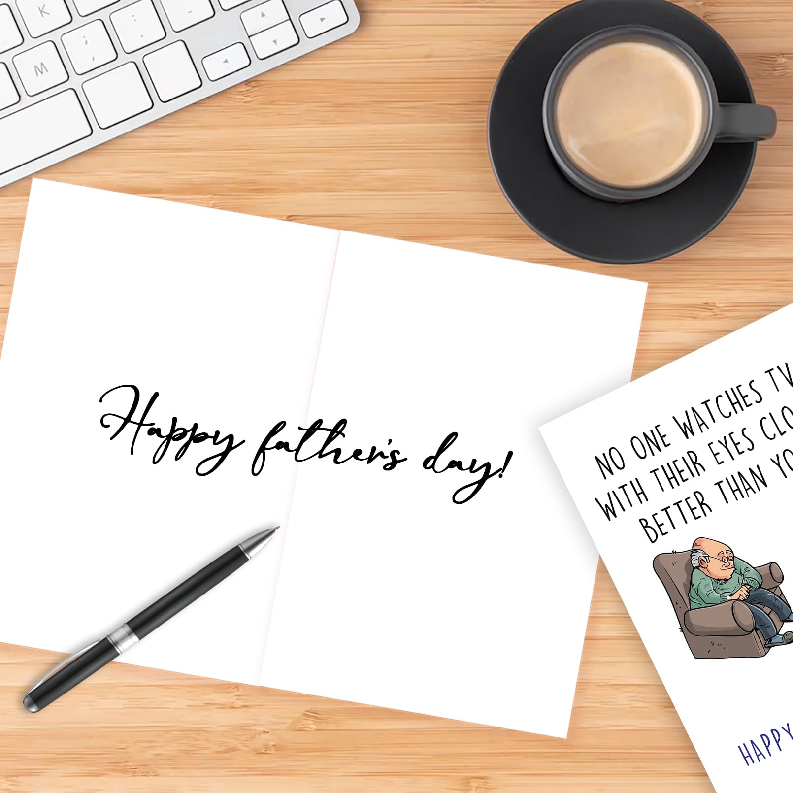 Funny Father's Day Card for Dad & Stepdad - Naughty Humorous Greeting Card Gift from Daughter or Son - Cute 'Watches TV with Eyes Closed' Design - Perfect for Birthday, Anniversary & Special Occasions