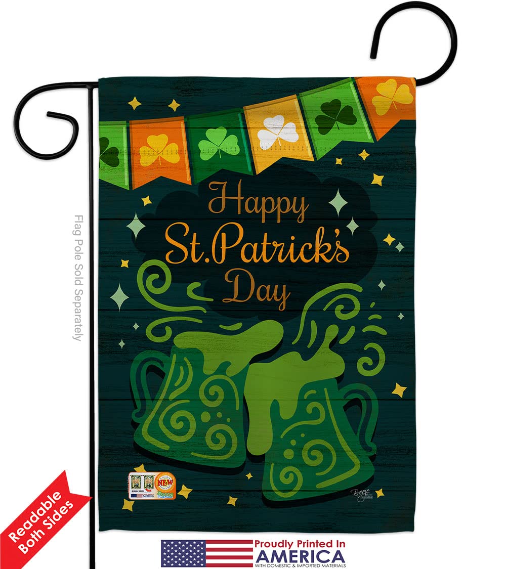 St. Patrick's Day Garden Flag - Double-Sided 13x18.5 Inch Shamrock Leprechaun Lucky Coin Design - Made in USA - Perfect for Spring Yard Decor, Irish Holiday Celebration & Housewarming Gift