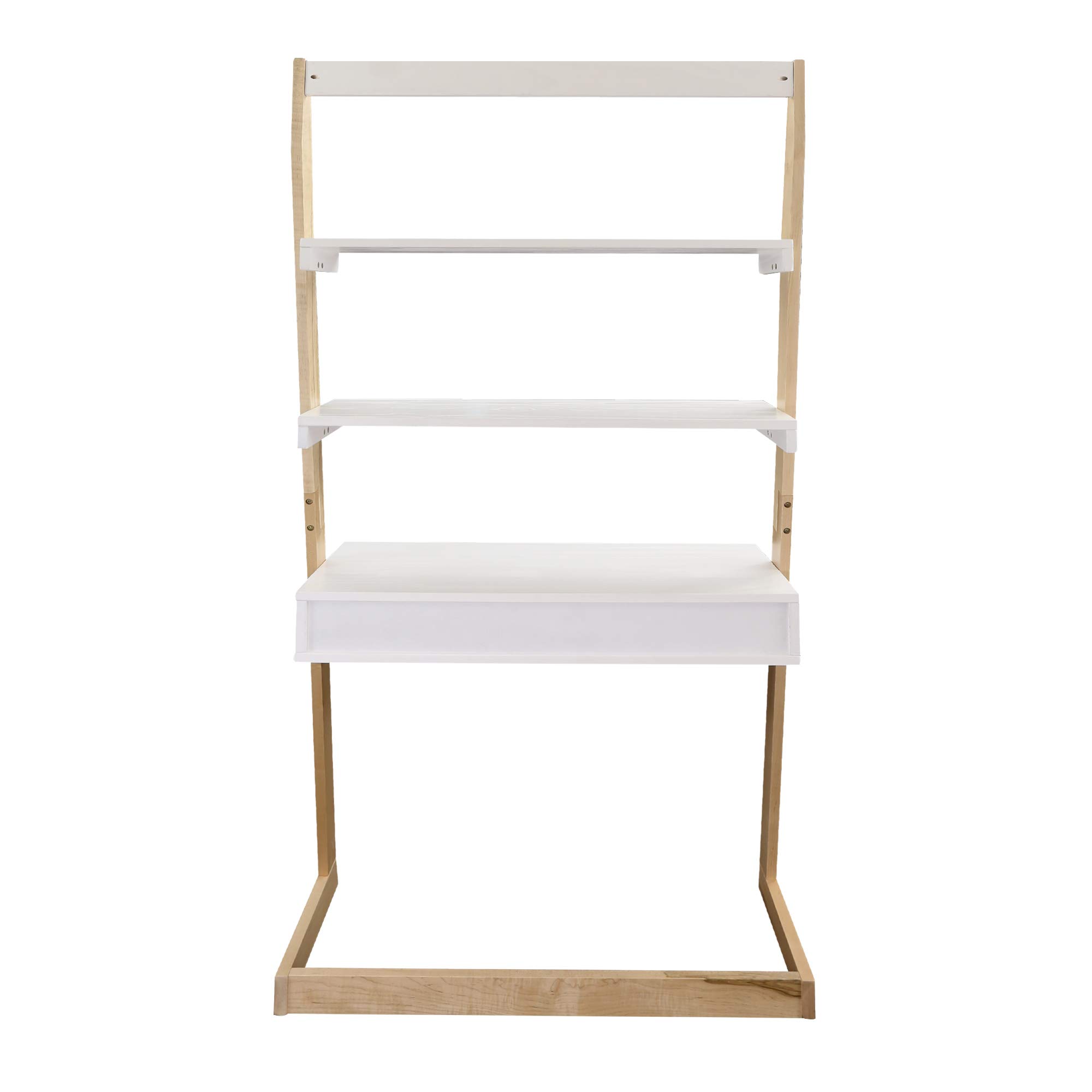 Freestanding Ladder Desk with Drawer - Natural Maple & White Finish - Home Office, Study, Dorm Room, Small Space Workstation - American Trails Wooden Writing Desk