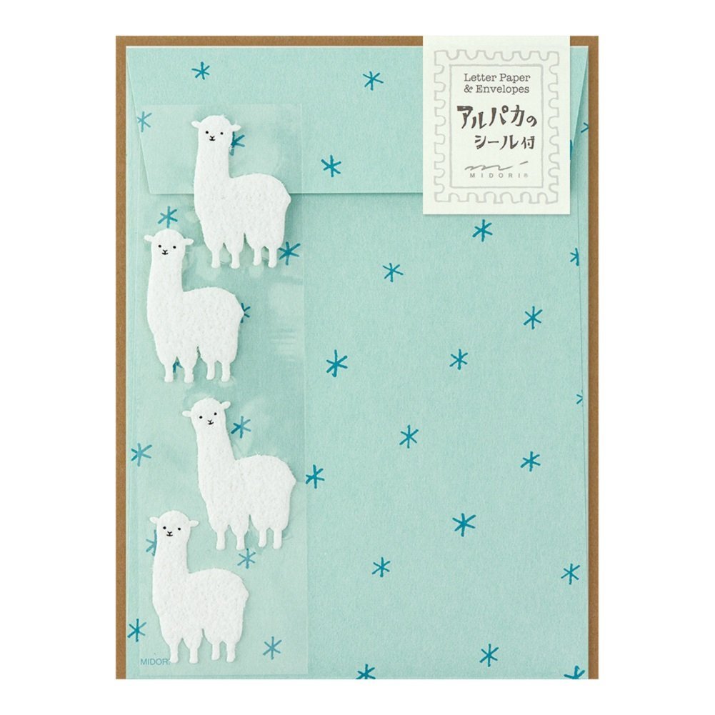 Midori 86367006 Alpaca Pattern Letter Set with Stickers - Perfect for Journaling, Scrapbooking & Handwritten Notes