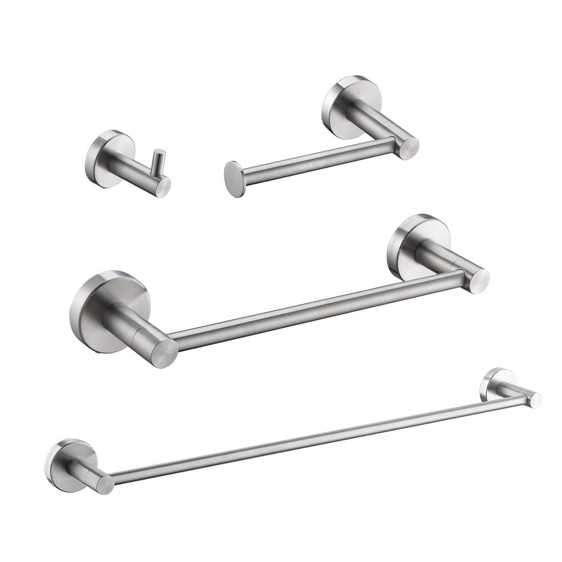 Premium 4-Piece Brushed Nickel Bathroom Accessories Set - Stainless Steel Wall Mounted Towel Bar, Toilet Paper Holder, Towel Ring & Robe Hook for Modern Bathroom Decor