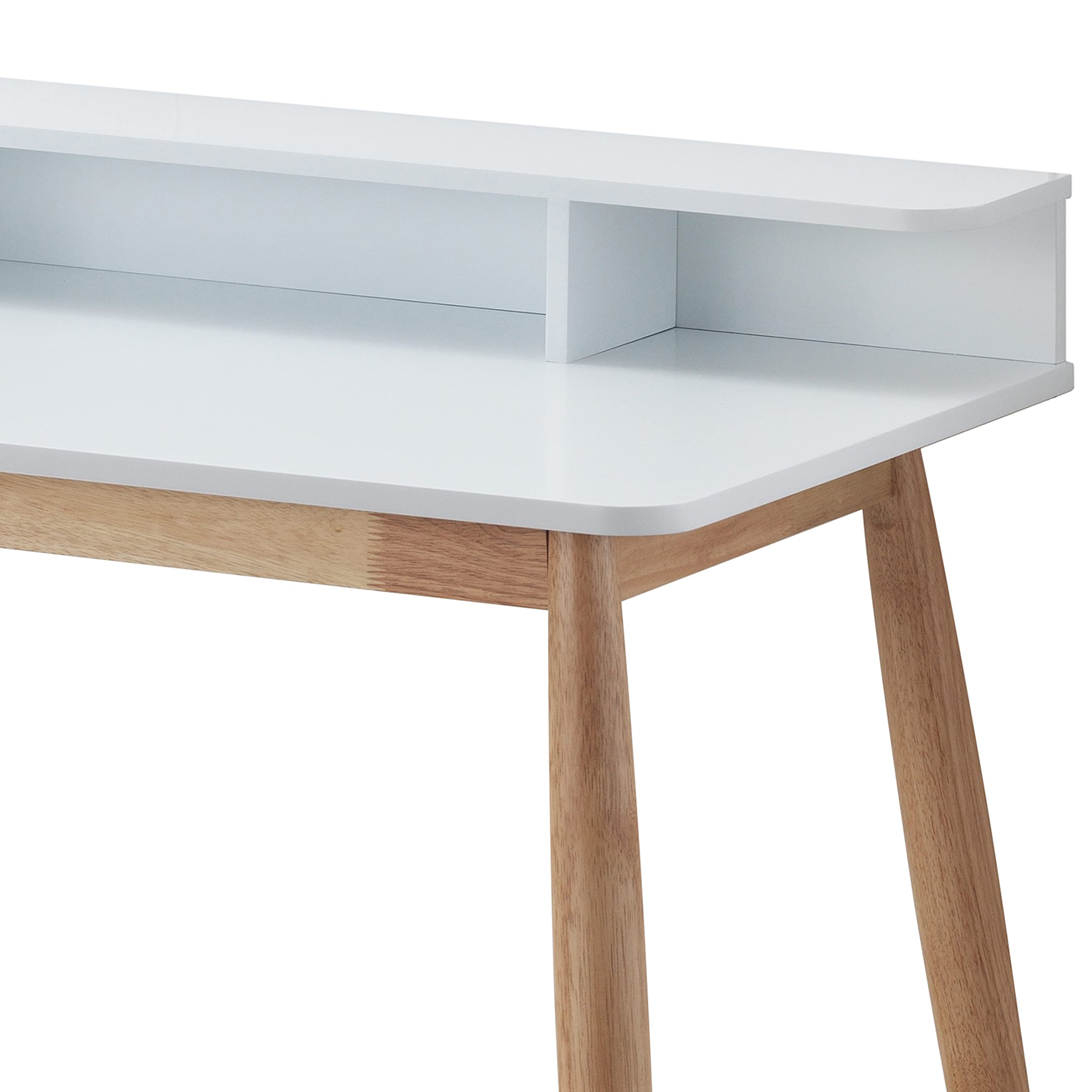 Haugen Modern White Wooden Writing Desk with Hutch - Home Office Furniture for Study, Work & Small Spaces