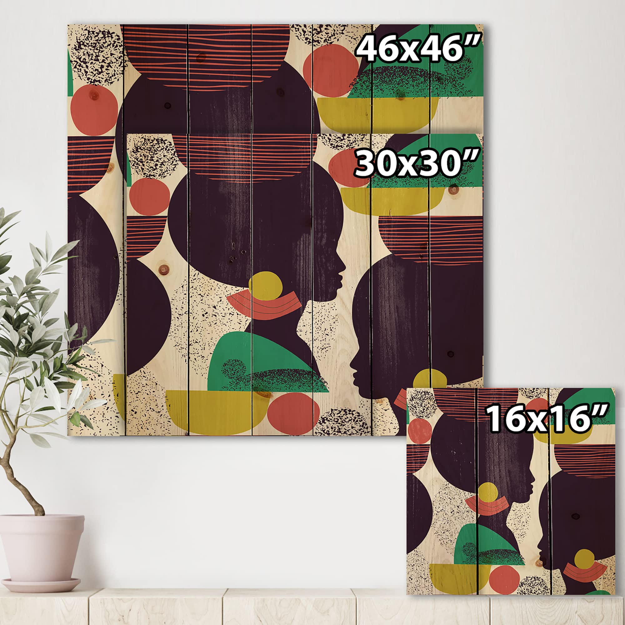 Ethnic Geometric Afro American Wood Wall Art - Modern Abstract Decor for Living Room