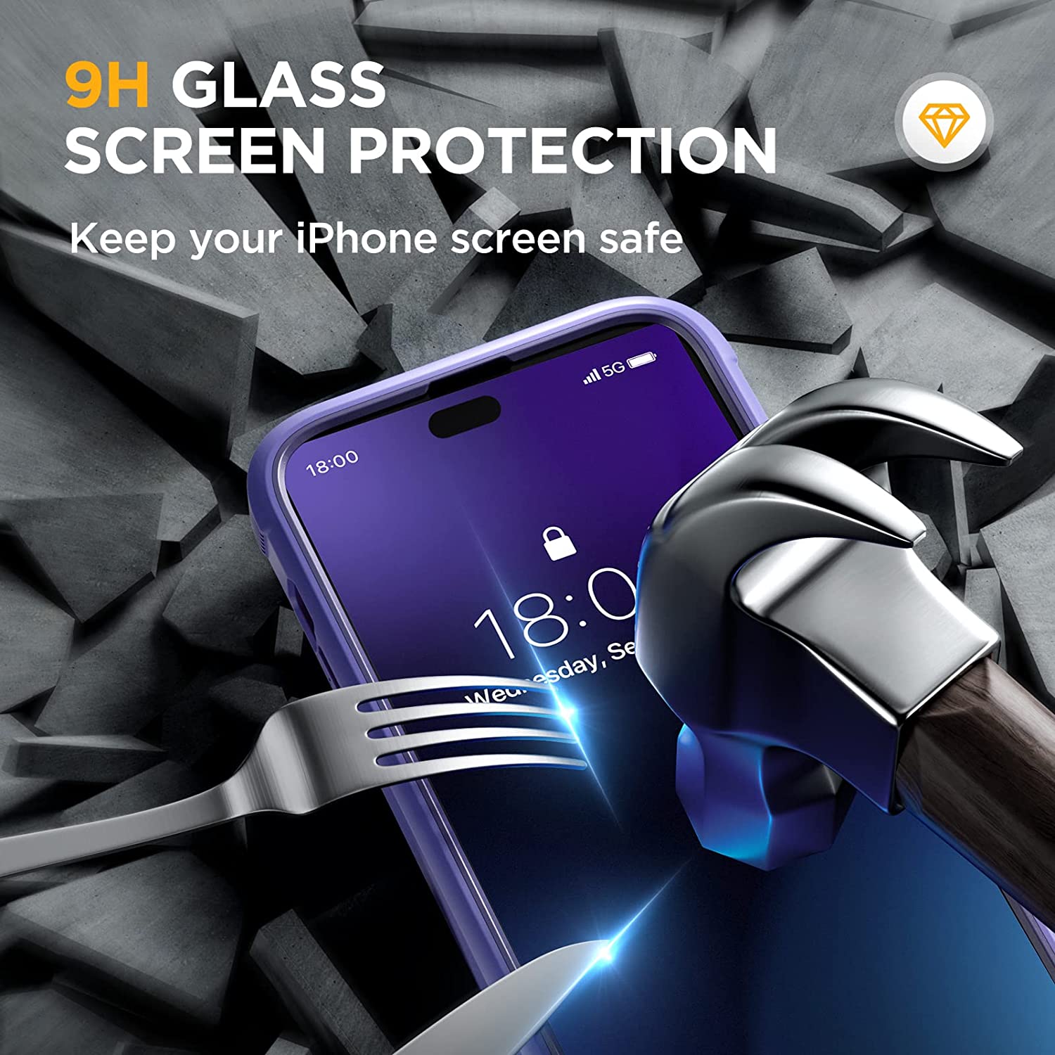 iPhone 14 Pro Case with Tempered Glass Screen Protector - Shockproof Full Body Protection, Purple - Perfect for Daily Use, Travel & Outdoor Activities