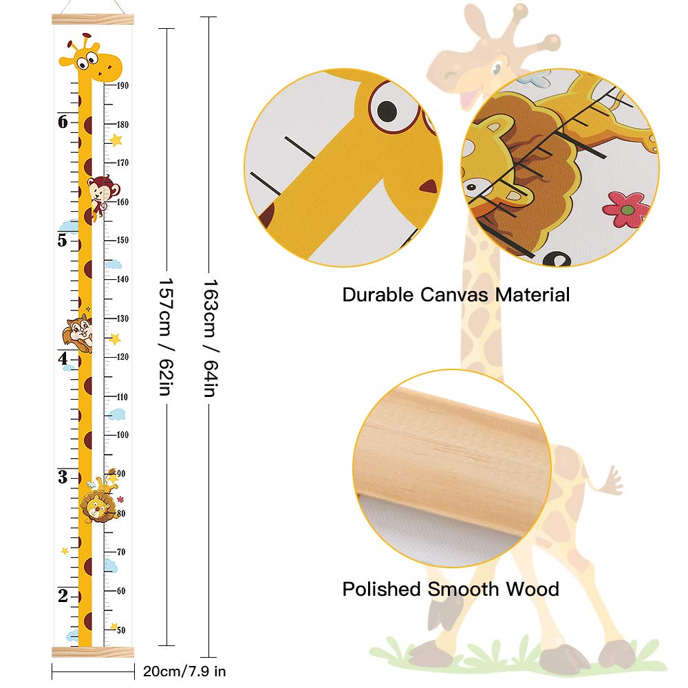 Baby Growth Chart for Kids & Toddlers - Canvas Height Chart for Boys & Girls, Wooden Wall Ruler for Nursery & Bathroom Decor - Waterproof, Hangable & Removable Measuring Tool - Perfect for Tracking Child Development in Bedrooms, Playrooms & Daycare Centers
