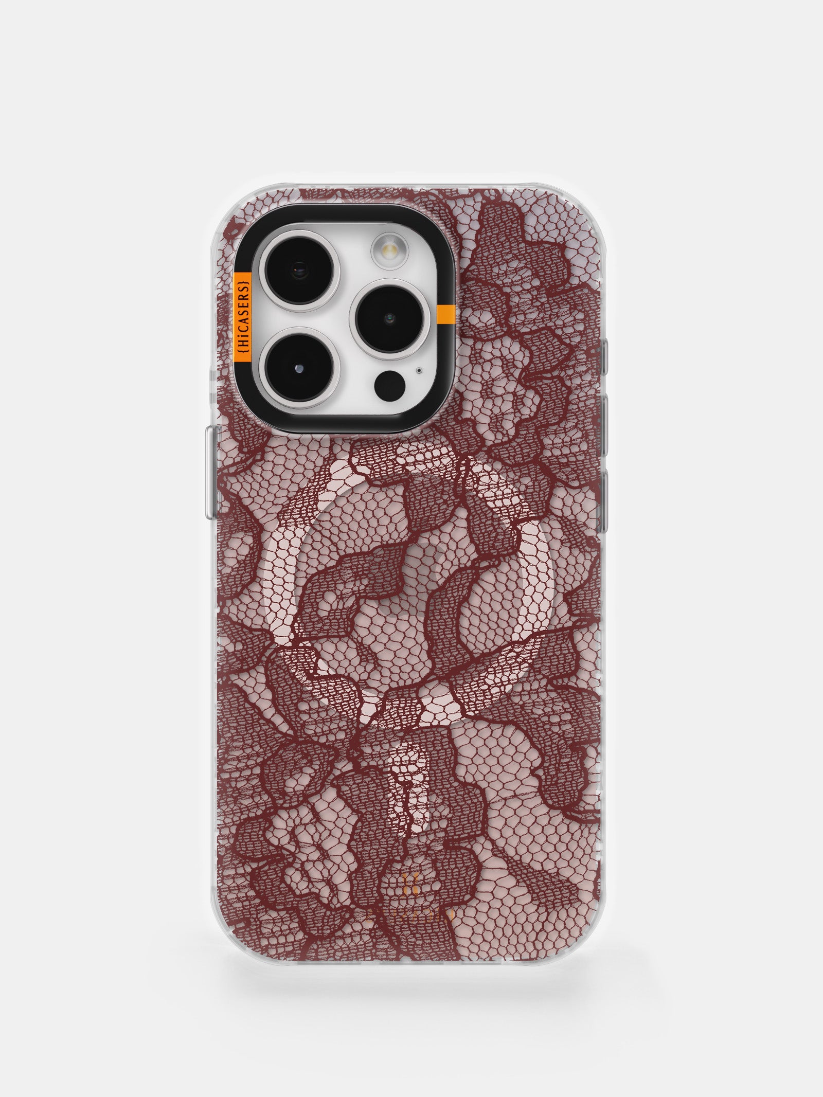 Floral Lace Pattern Iridescent Phone Case for iPhone & Samsung - Dark Maroon Elegant Design for Women, Perfect Gift for Valentine's Day & Special Occasions