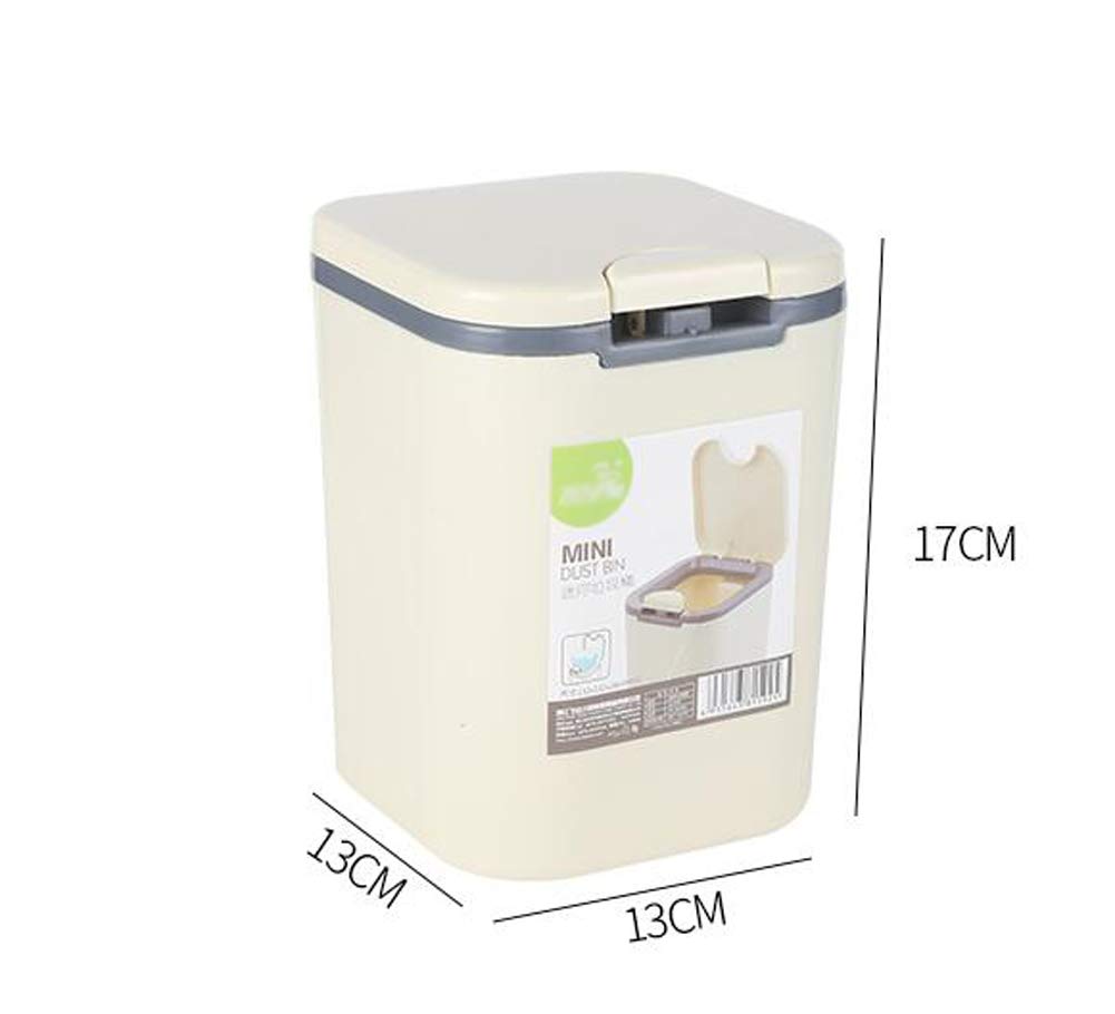Hflove Mini Table Top Trash Can - Small Plastic Countertop Garbage Bin for Kitchen, Bathroom, Office (Beige) - Perfect for Waste Disposal in Compact Spaces