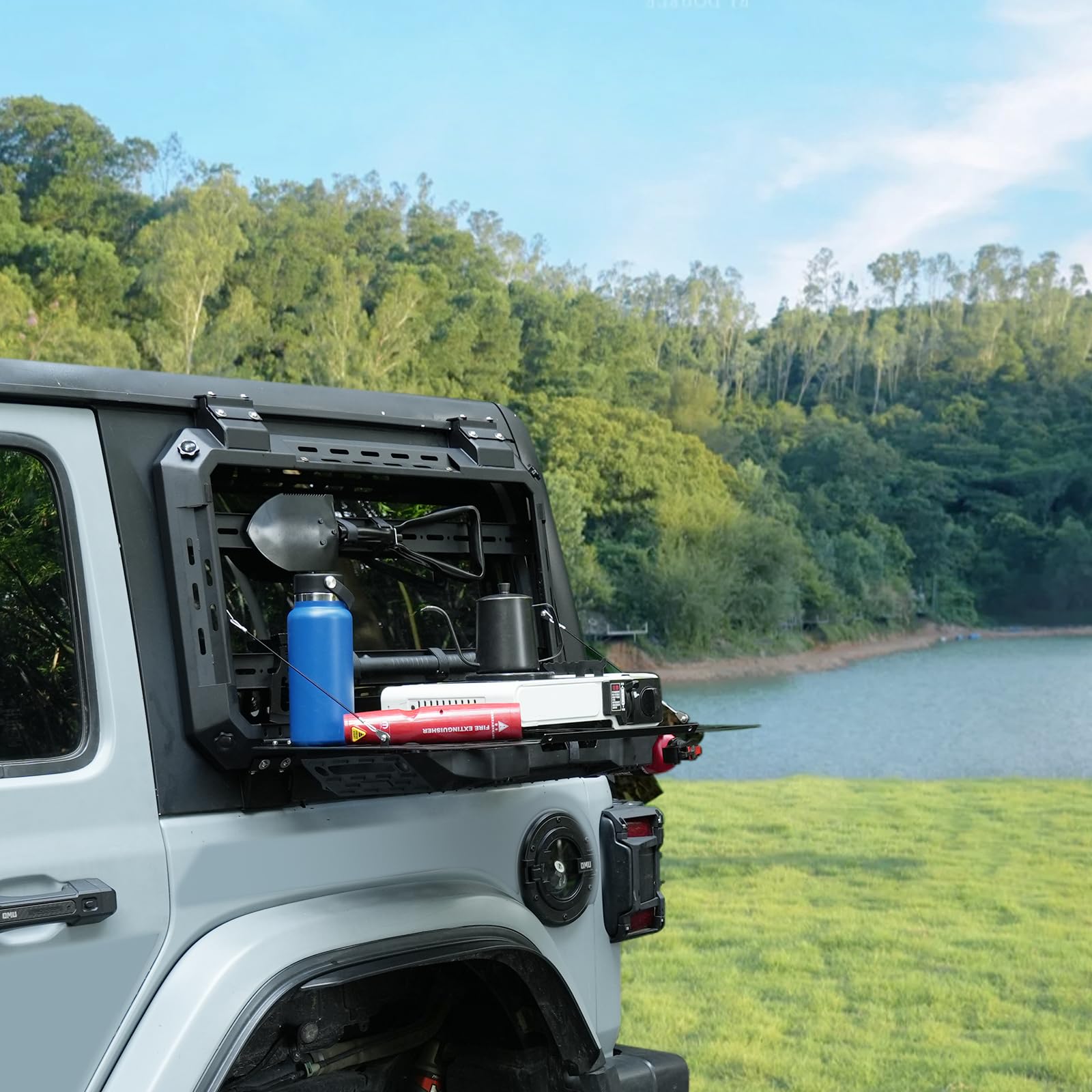 2018-2024 Jeep Wrangler JL/JLU Rear Window Storage Panel Kit - Multifunctional Openable Tactical Modular Platform with MOLLE System for Tools & Accessories (Left/Right Side Installation) - Perfect for Off-Road Adventures & Camping Gear Organization