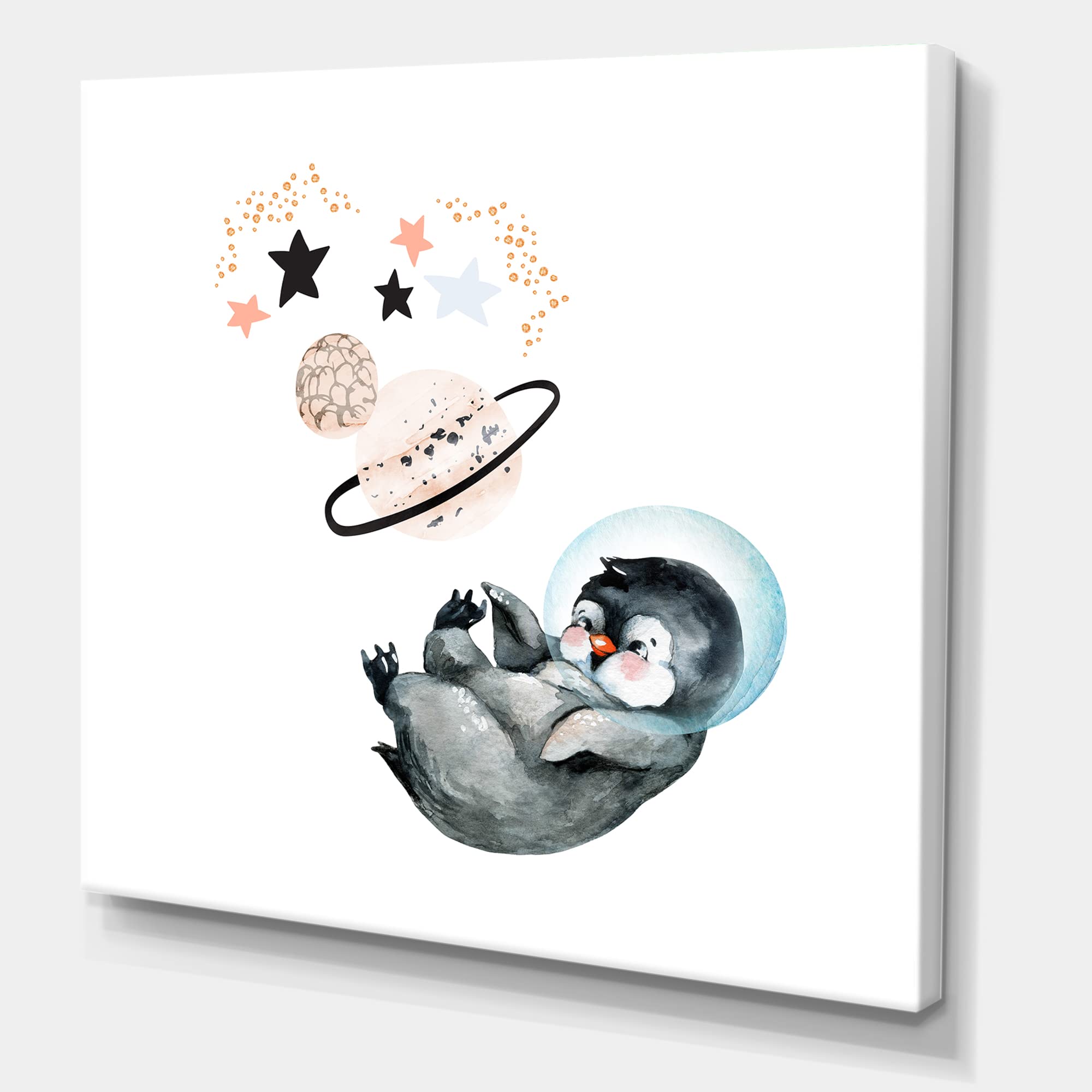 DesignQ Little Penguin with Stars and Planets - Farmhouse Style Canvas Wall Art for Nursery, Kids Room & Home Decor