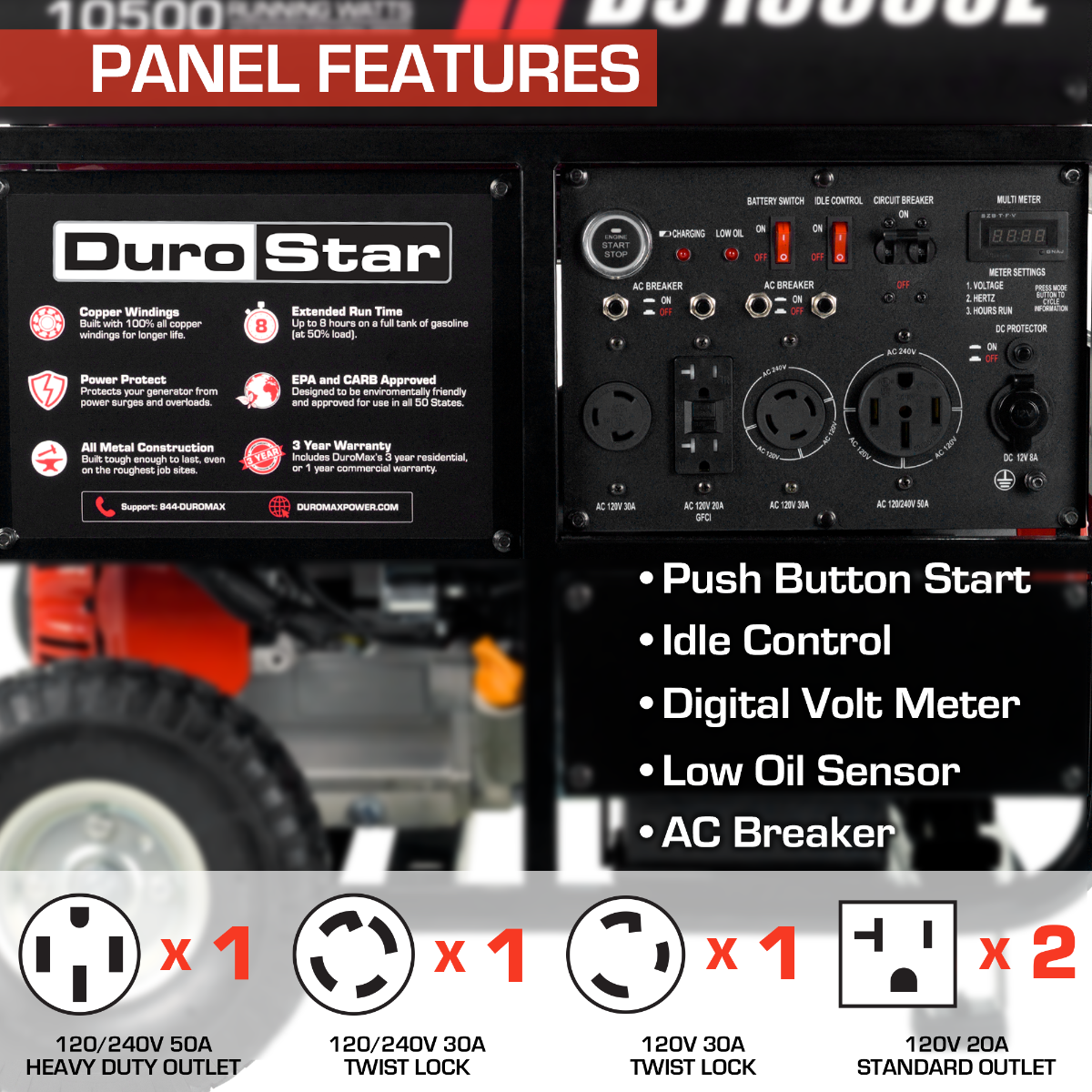 DuroMax DuroStar DS13000E 10500W 13000W Portable Gas Generator with Electric Start - XP13000E Red Version for Home Backup Power, Camping & Emergency Use